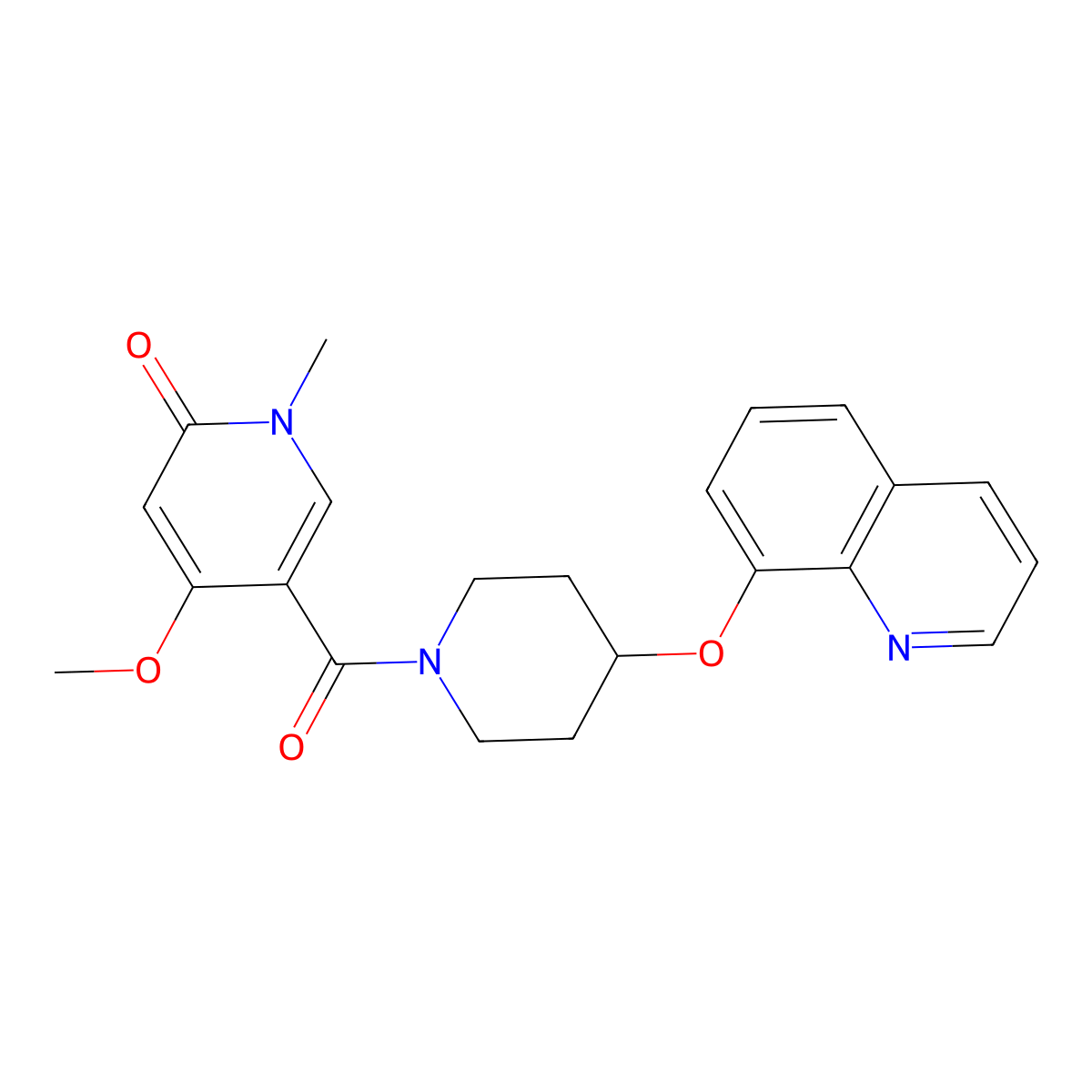 4-methoxy-1-methyl-5-(4-(quinolin-8-yloxy)piperidine-1-carbonyl)pyridin-2(1H)-one molecular structure, CAS 1902987-16-9
