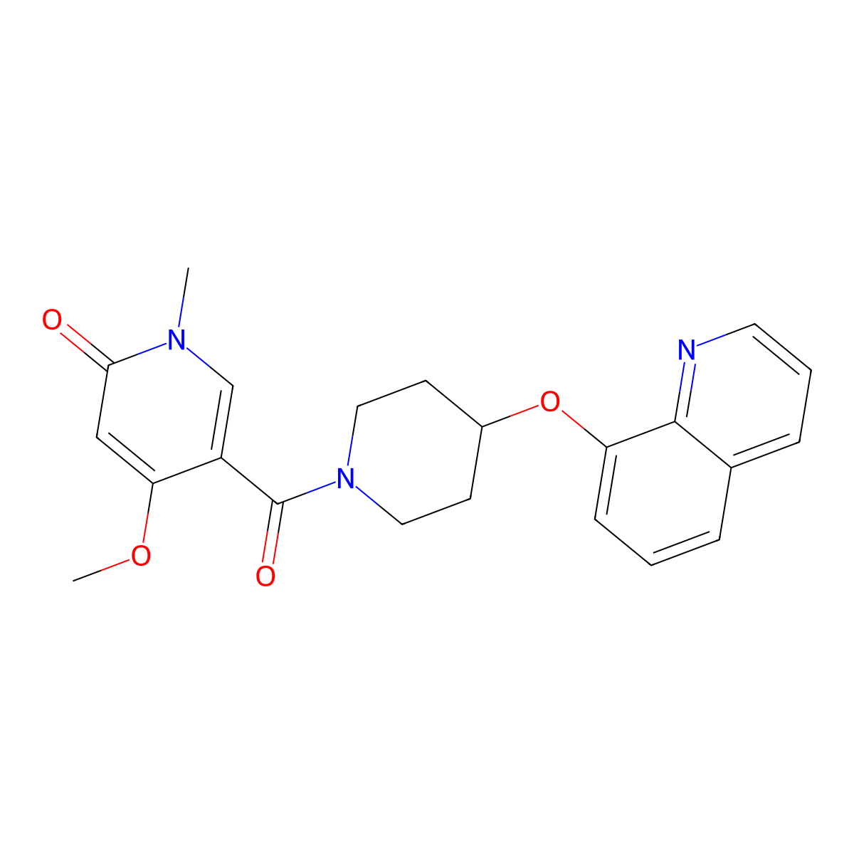 4-methoxy-1-methyl-5-(4-(quinolin-8-yloxy)piperidine-1-carbonyl)pyridin-2(1H)-one molecular structure, CAS 1902987-16-9