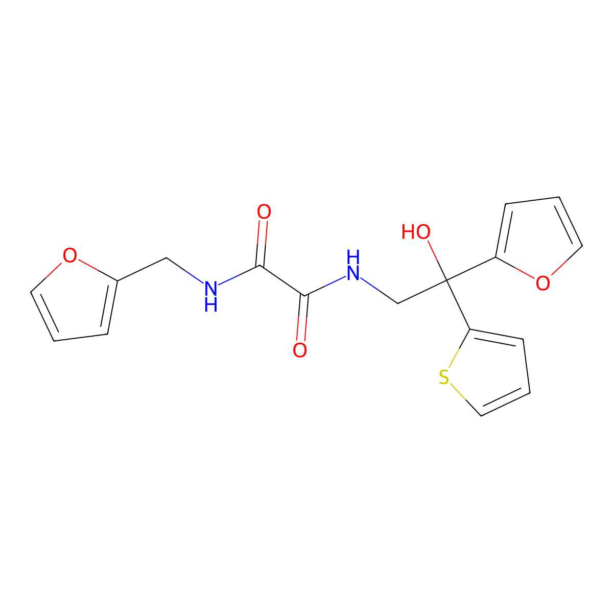 N1-(2-(furan-2-yl)-2-hydroxy-2-(thiophen-2-yl)ethyl)-N2-(furan-2-ylmethyl)oxalamide molecular structure, CAS 1902989-23-4