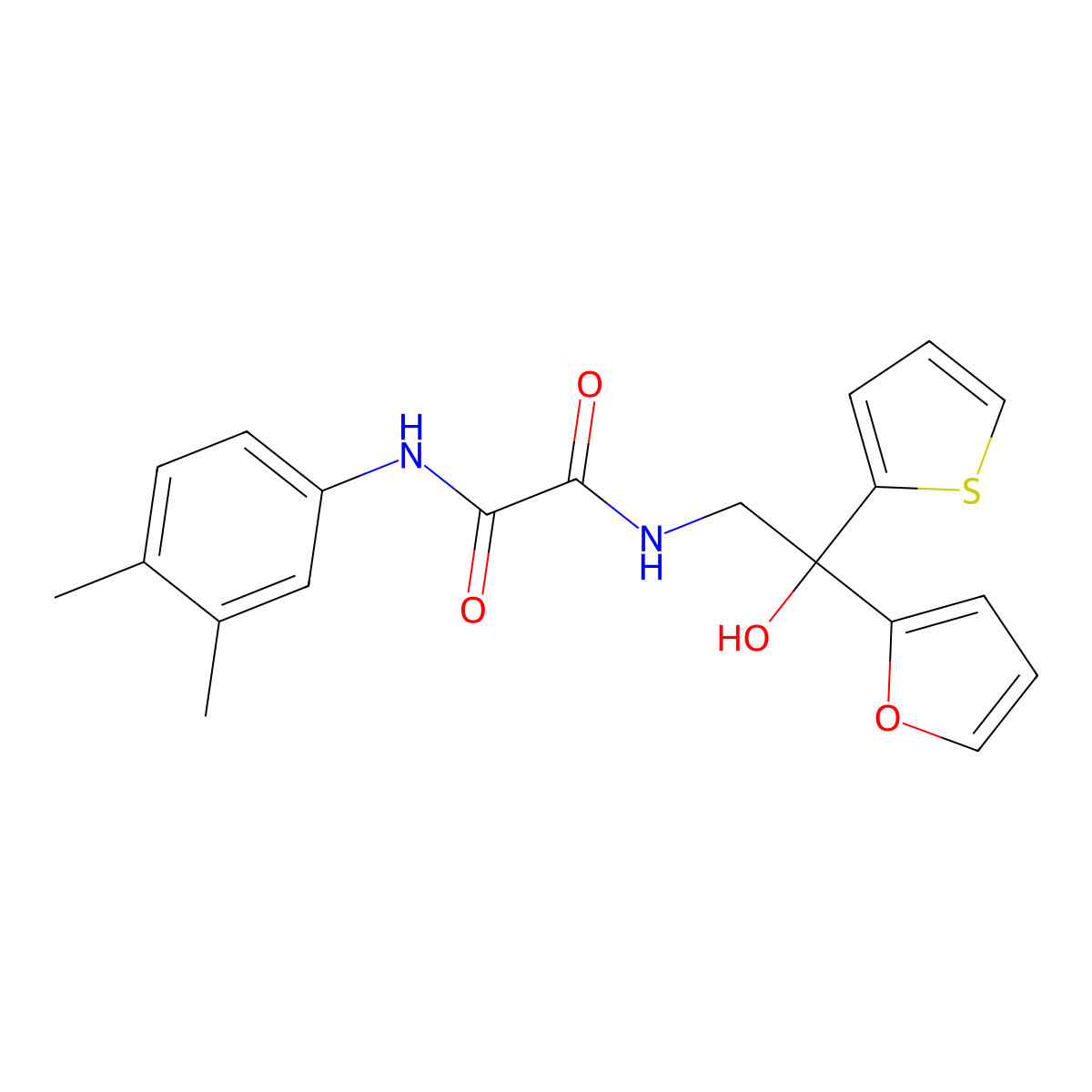 N1-(3,4-dimethylphenyl)-N2-(2-(furan-2-yl)-2-hydroxy-2-(thiophen-2-yl)ethyl)oxalamide molecular structure, CAS 1902989-33-6