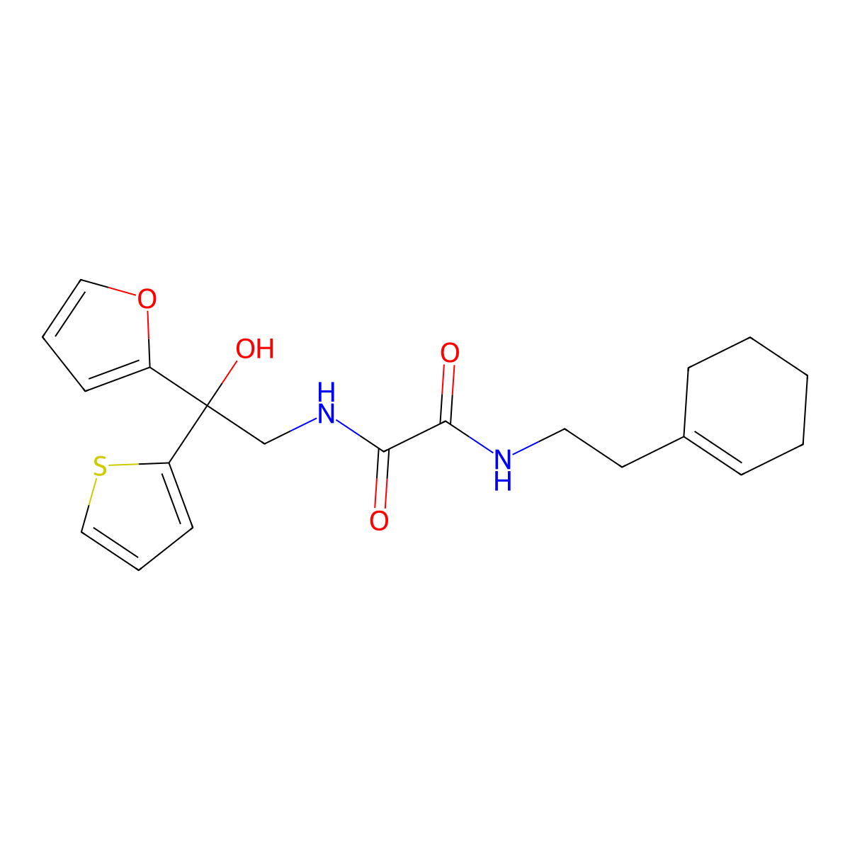 N1-(2-(cyclohex-1-en-1-yl)ethyl)-N2-(2-(furan-2-yl)-2-hydroxy-2-(thiophen-2-yl)ethyl)oxalamide molecular structure, CAS 1902989-37-0