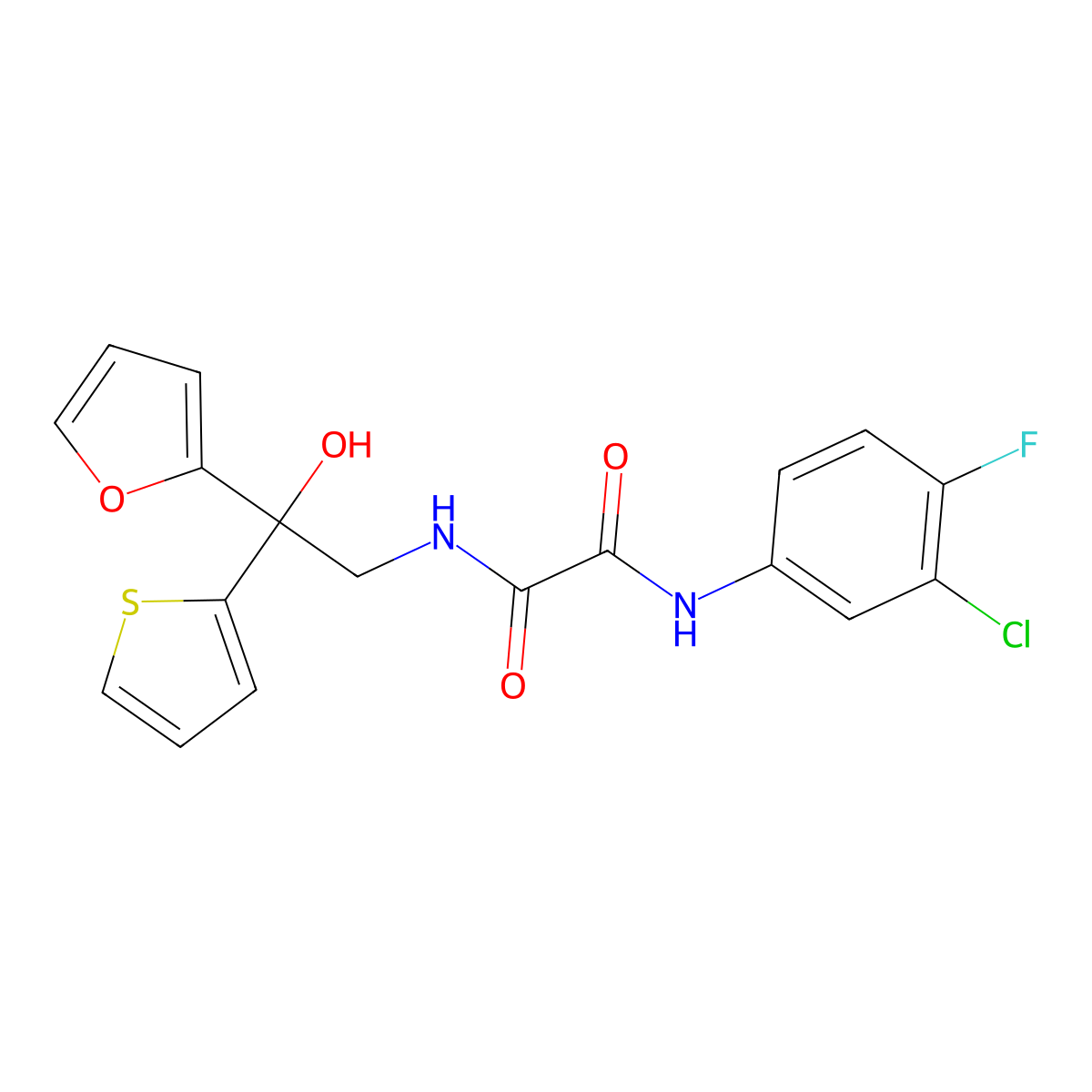 N'-(3-chloro-4-fluorophenyl)-N-[2-(furan-2-yl)-2-hydroxy-2-(thiophen-2-yl)ethyl]ethanediamide molecular structure, CAS 1902989-43-8