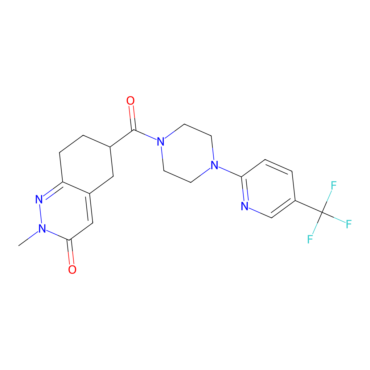 2-methyl-6-(4-(5-(trifluoromethyl)pyridin-2-yl)piperazine-1-carbonyl)-5,6,7,8-tetrahydrocinnolin-3(2H)-one molecular structure, CAS 1902990-20-8