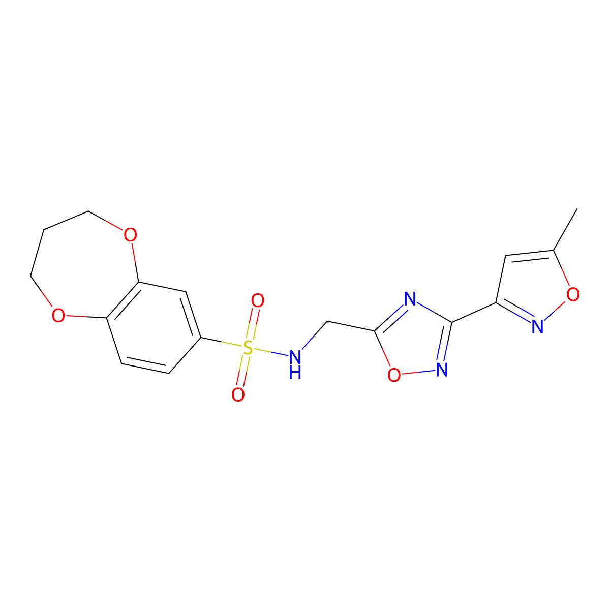 N-((3-(5-methylisoxazol-3-yl)-1,2,4-oxadiazol-5-yl)methyl)-3,4-dihydro-2H-benzo[b][1,4]dioxepine-7-sulfonamide molecular structure, CAS 1902992-72-6