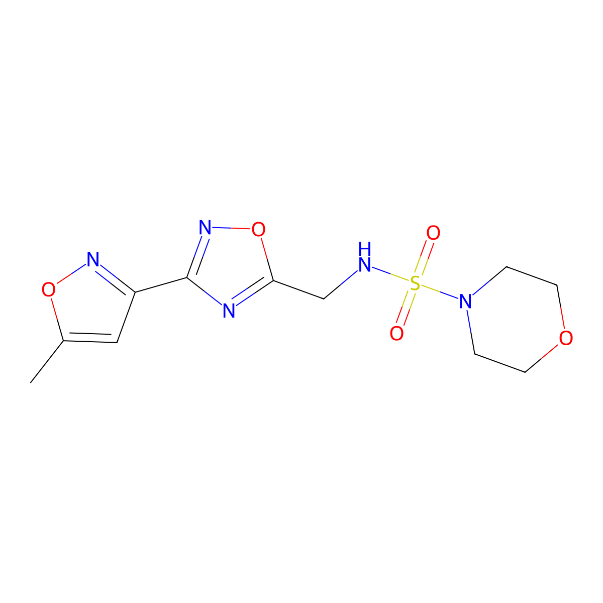 N-((3-(5-methylisoxazol-3-yl)-1,2,4-oxadiazol-5-yl)methyl)morpholine-4-sulfonamide molecular structure, CAS 1902992-75-9