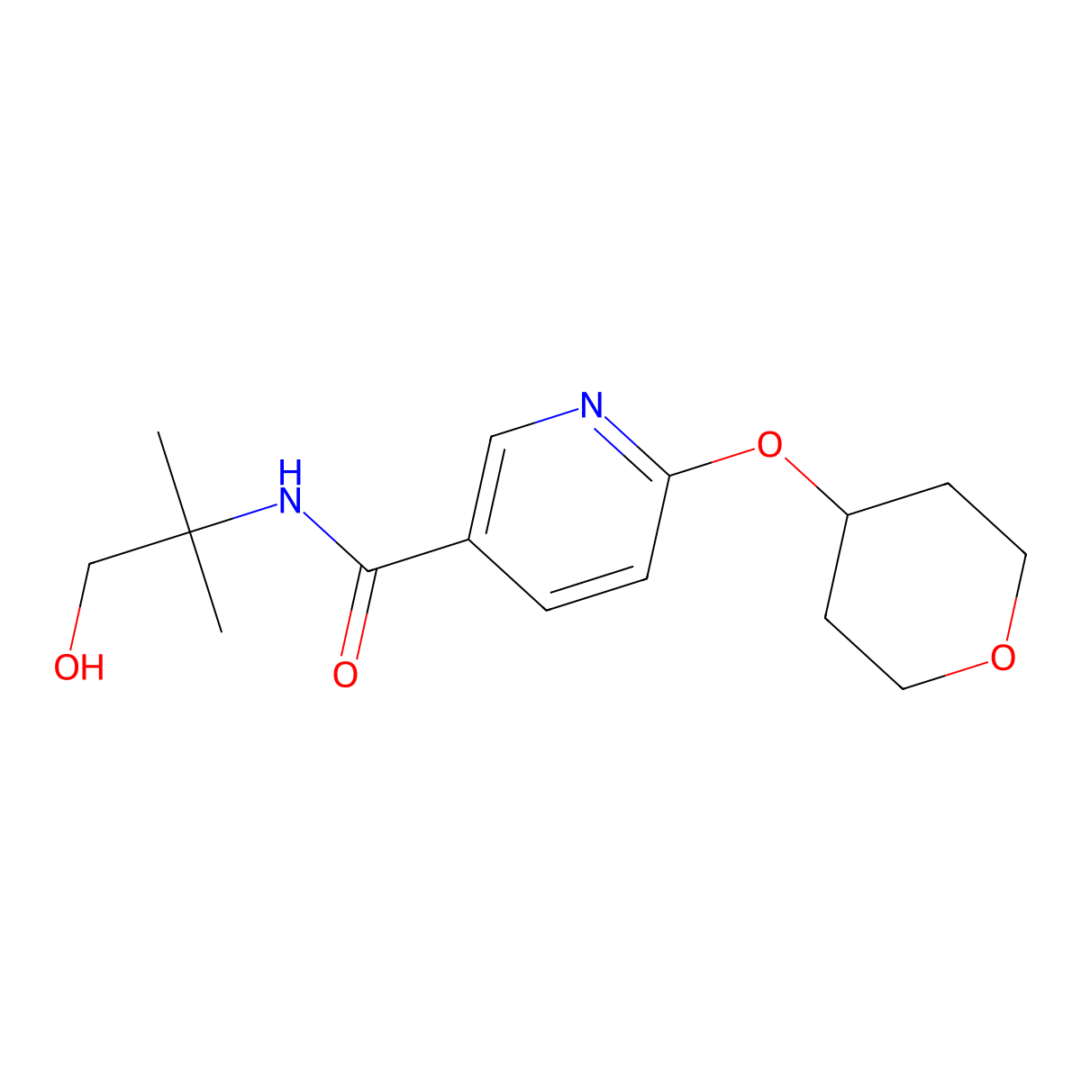 N-(1-hydroxy-2-methylpropan-2-yl)-6-(oxan-4-yloxy)pyridine-3-carboxamide molecular structure, CAS 1903011-51-7