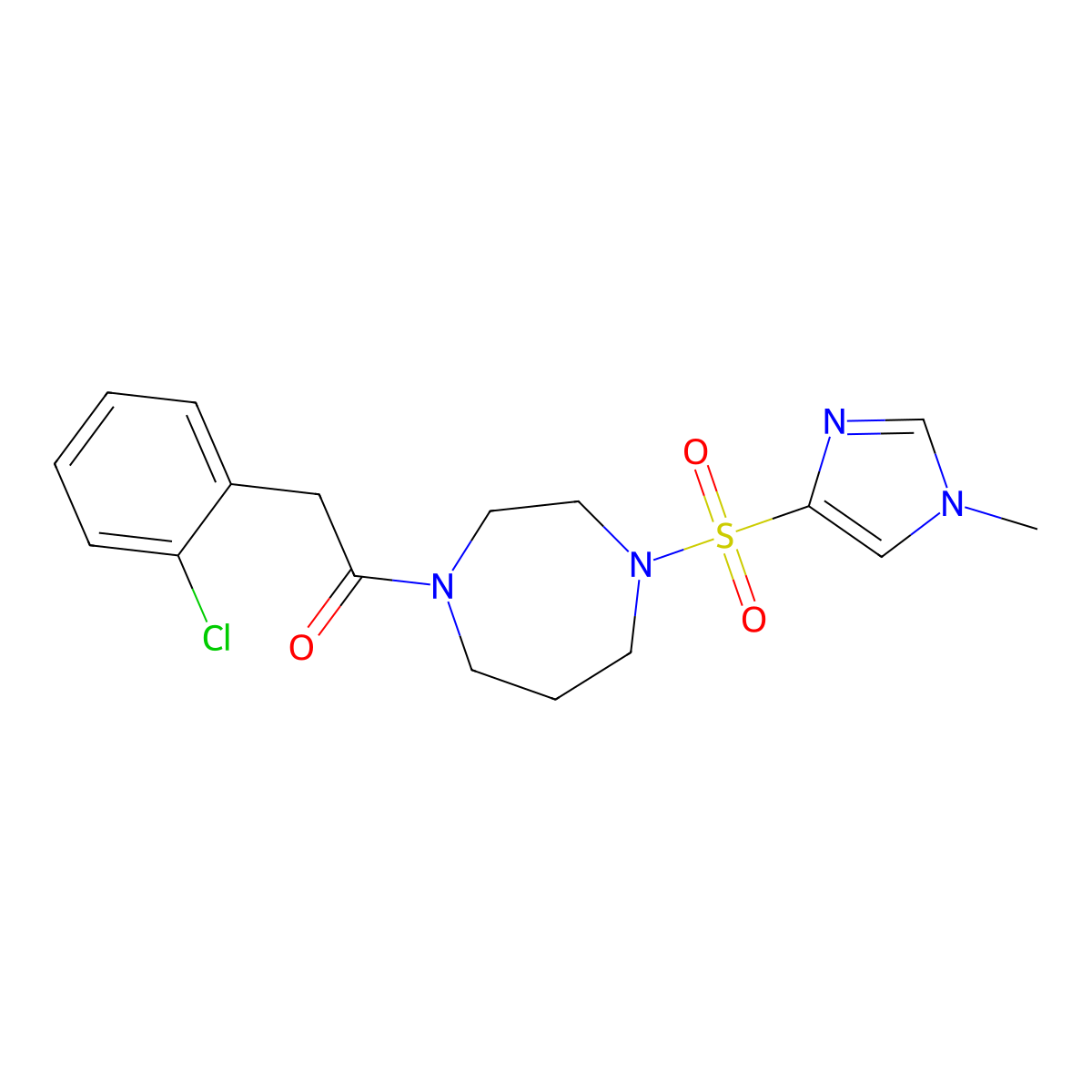 2-(2-chlorophenyl)-1-(4-((1-methyl-1H-imidazol-4-yl)sulfonyl)-1,4-diazepan-1-yl)ethanone molecular structure, CAS 1903011-78-8