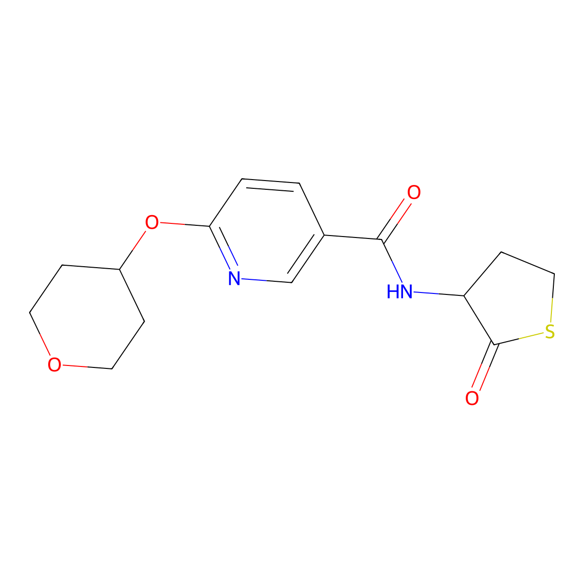 6-(oxan-4-yloxy)-N-(2-oxothiolan-3-yl)pyridine-3-carboxamide molecular structure, CAS 1903012-23-6