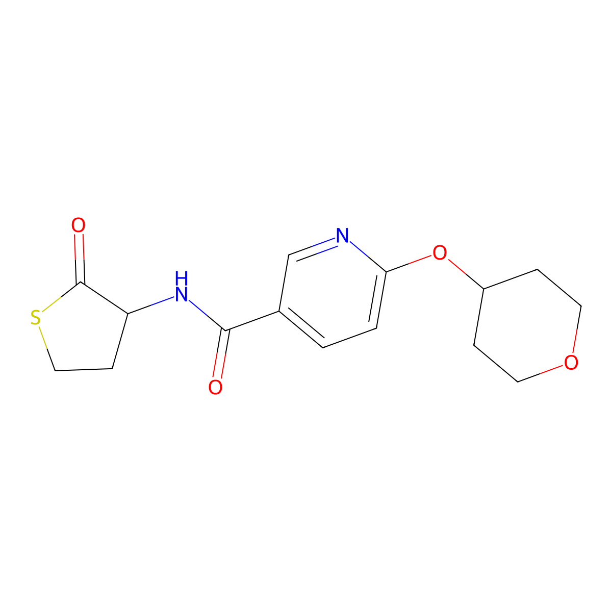 6-(oxan-4-yloxy)-N-(2-oxothiolan-3-yl)pyridine-3-carboxamide molecular structure, CAS 1903012-23-6