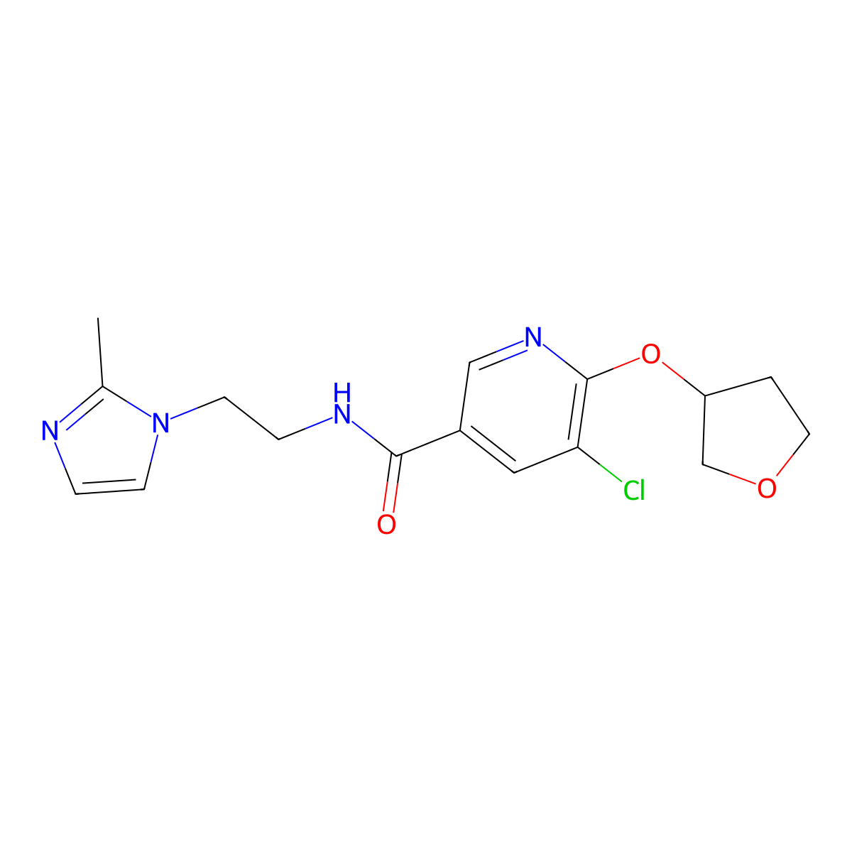 5-chloro-N-(2-(2-methyl-1H-imidazol-1-yl)ethyl)-6-((tetrahydrofuran-3-yl)oxy)nicotinamide molecular structure, CAS 1903012-48-5
