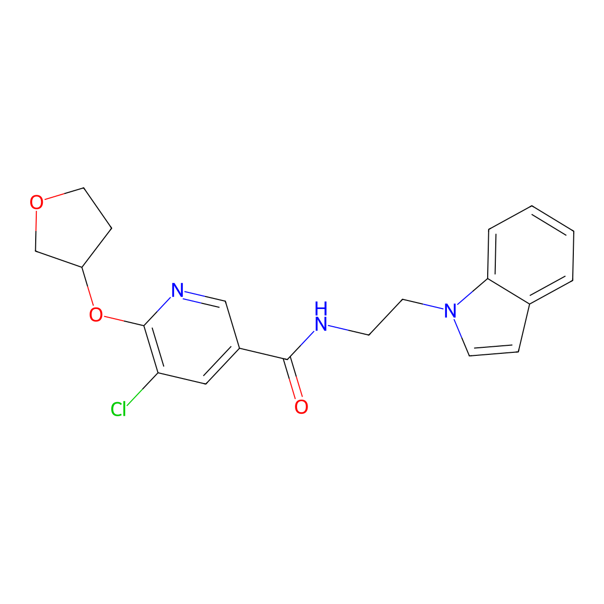 N-(2-(1H-indol-1-yl)ethyl)-5-chloro-6-((tetrahydrofuran-3-yl)oxy)nicotinamide molecular structure, CAS 1903014-59-4