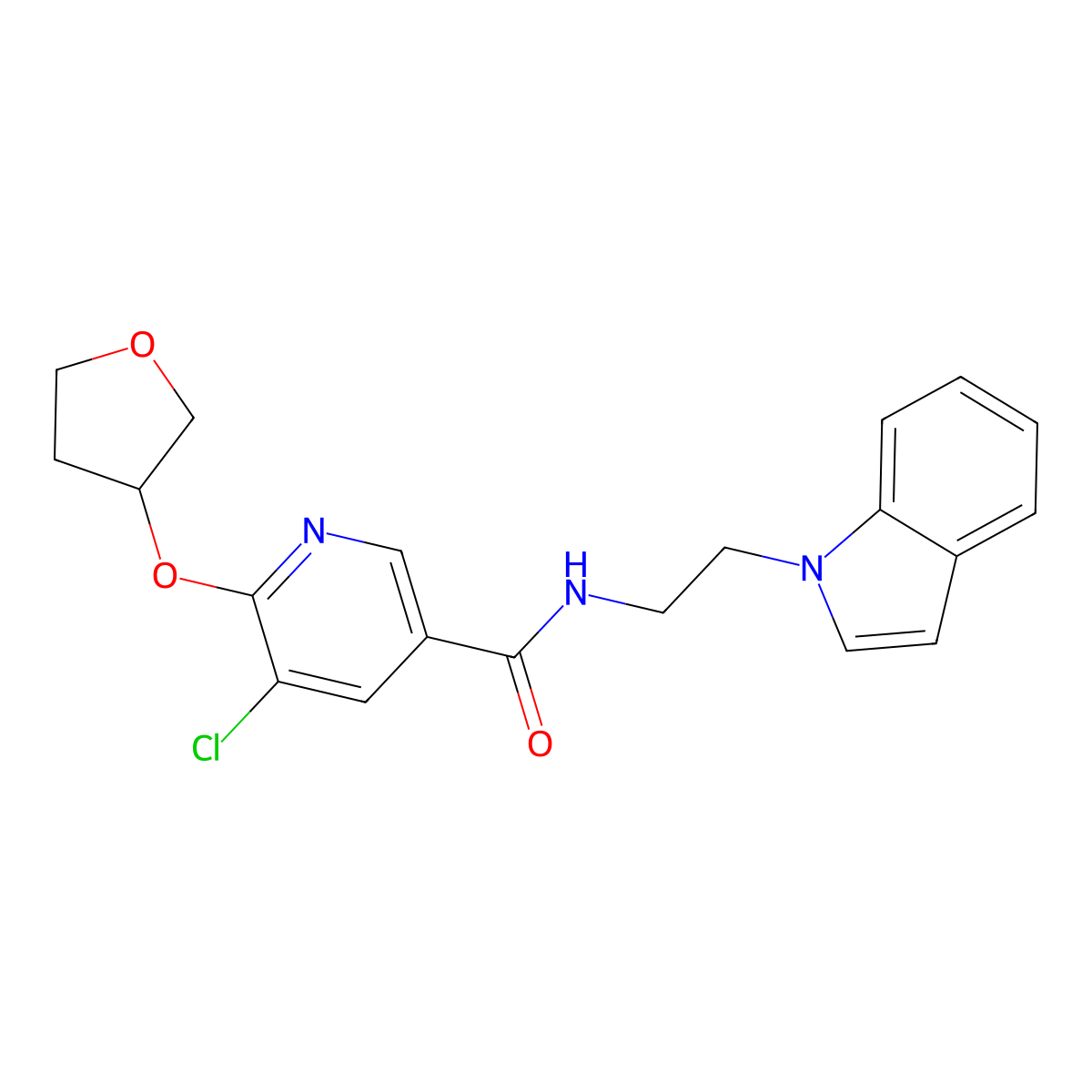 N-(2-(1H-indol-1-yl)ethyl)-5-chloro-6-((tetrahydrofuran-3-yl)oxy)nicotinamide molecular structure, CAS 1903014-59-4