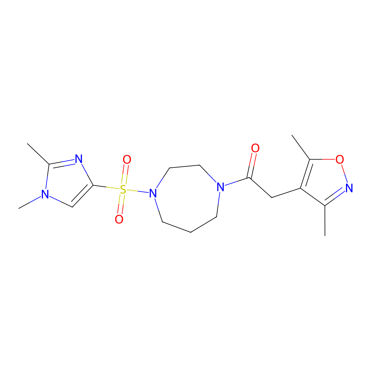 1-(4-((1,2-dimethyl-1H-imidazol-4-yl)sulfonyl)-1,4-diazepan-1-yl)-2-(3,5-dimethylisoxazol-4-yl)ethanone molecular structure, CAS 1903014-79-8
