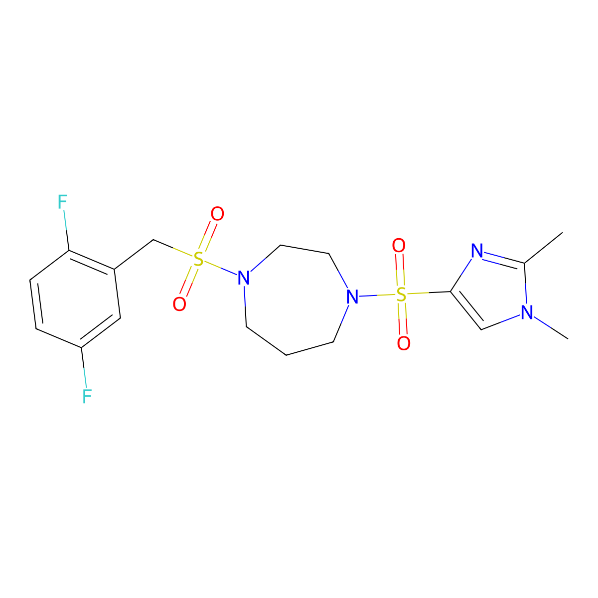 1-((2,5-difluorobenzyl)sulfonyl)-4-((1,2-dimethyl-1H-imidazol-4-yl)sulfonyl)-1,4-diazepane molecular structure, CAS 1903016-13-6
