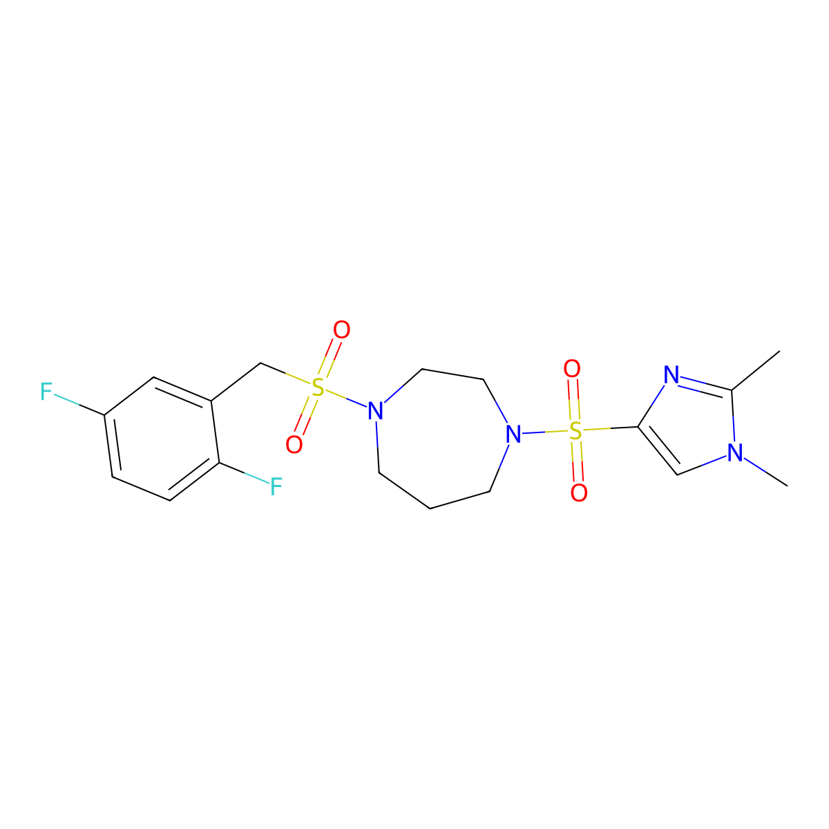 1-((2,5-difluorobenzyl)sulfonyl)-4-((1,2-dimethyl-1H-imidazol-4-yl)sulfonyl)-1,4-diazepane molecular structure, CAS 1903016-13-6