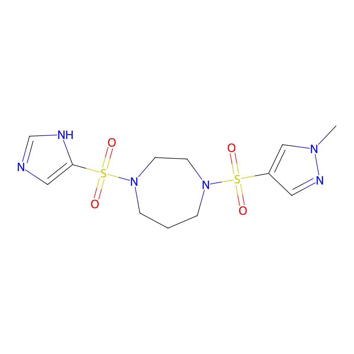 1-((1H-imidazol-4-yl)sulfonyl)-4-((1-methyl-1H-pyrazol-4-yl)sulfonyl)-1,4-diazepane molecular structure, CAS 1903021-55-5