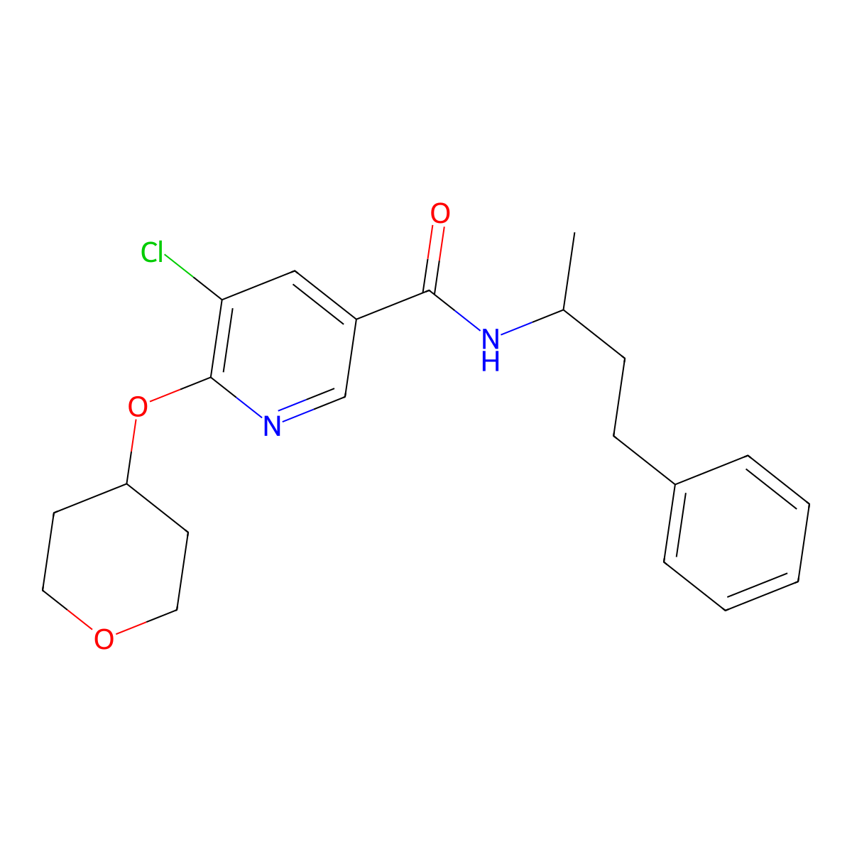 5-chloro-6-(oxan-4-yloxy)-N-(4-phenylbutan-2-yl)pyridine-3-carboxamide molecular structure, CAS 1903023-39-1