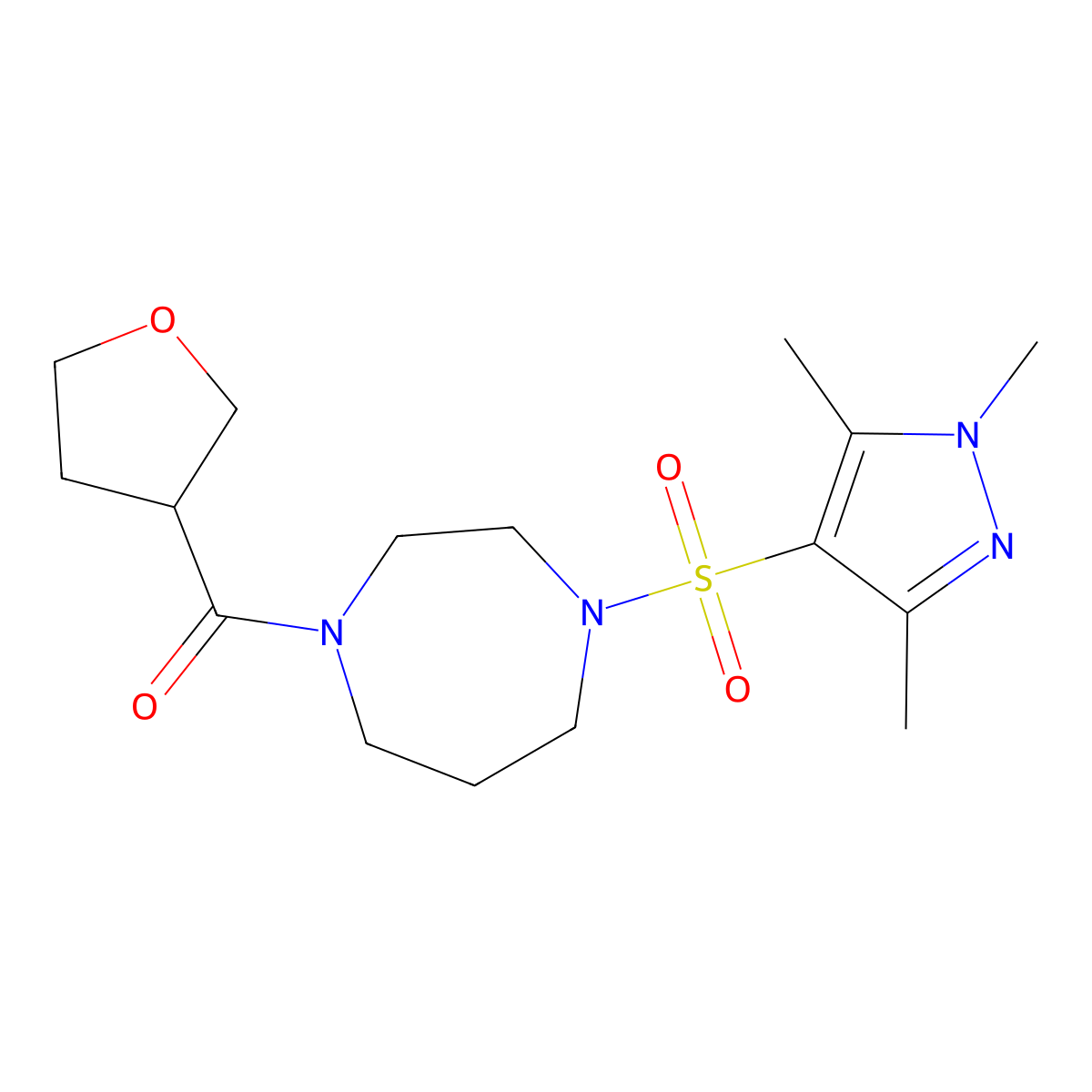 (tetrahydrofuran-3-yl)(4-((1,3,5-trimethyl-1H-pyrazol-4-yl)sulfonyl)-1,4-diazepan-1-yl)methanone molecular structure, CAS 1903023-44-8
