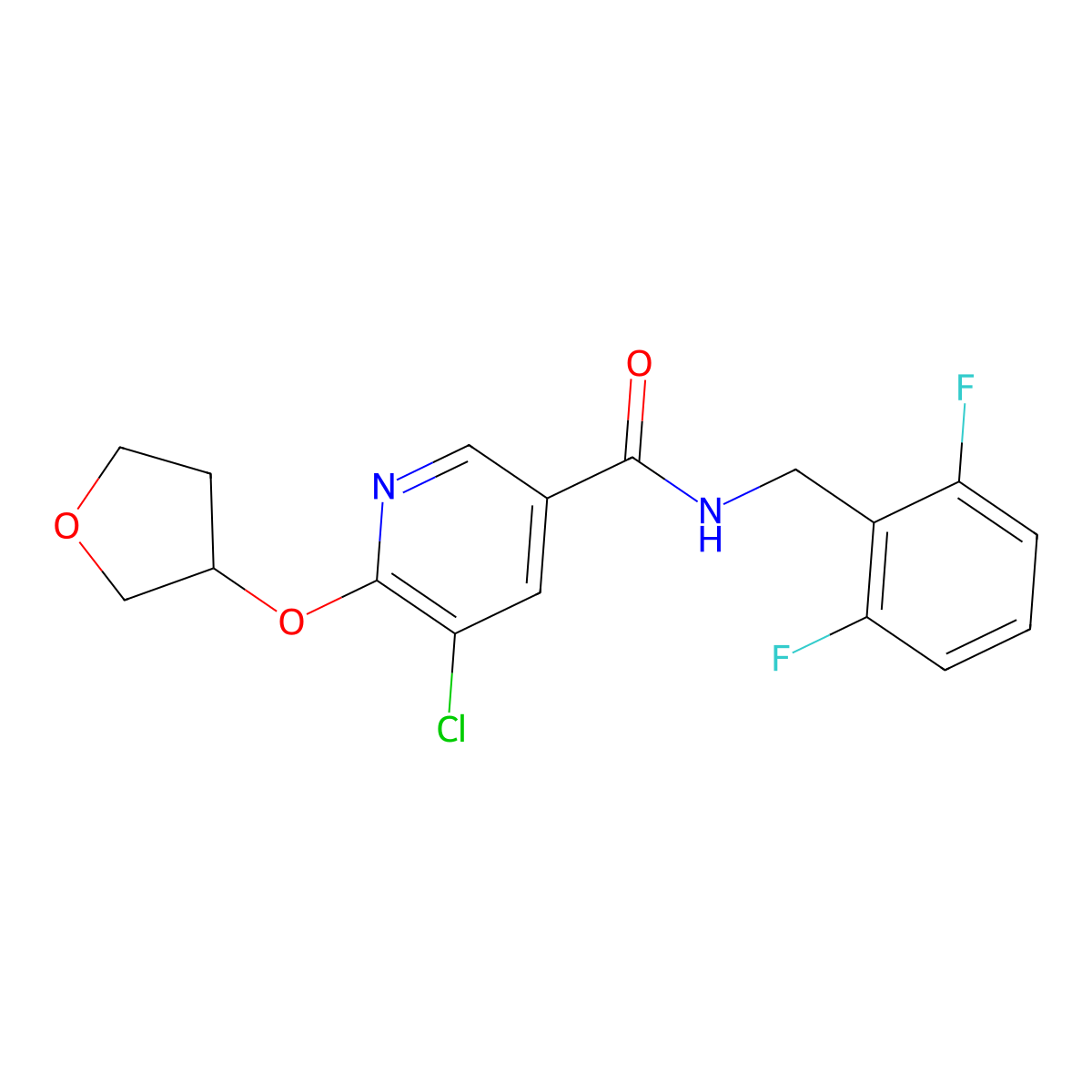 5-chloro-N-(2,6-difluorobenzyl)-6-((tetrahydrofuran-3-yl)oxy)nicotinamide molecular structure, CAS 1903023-67-5