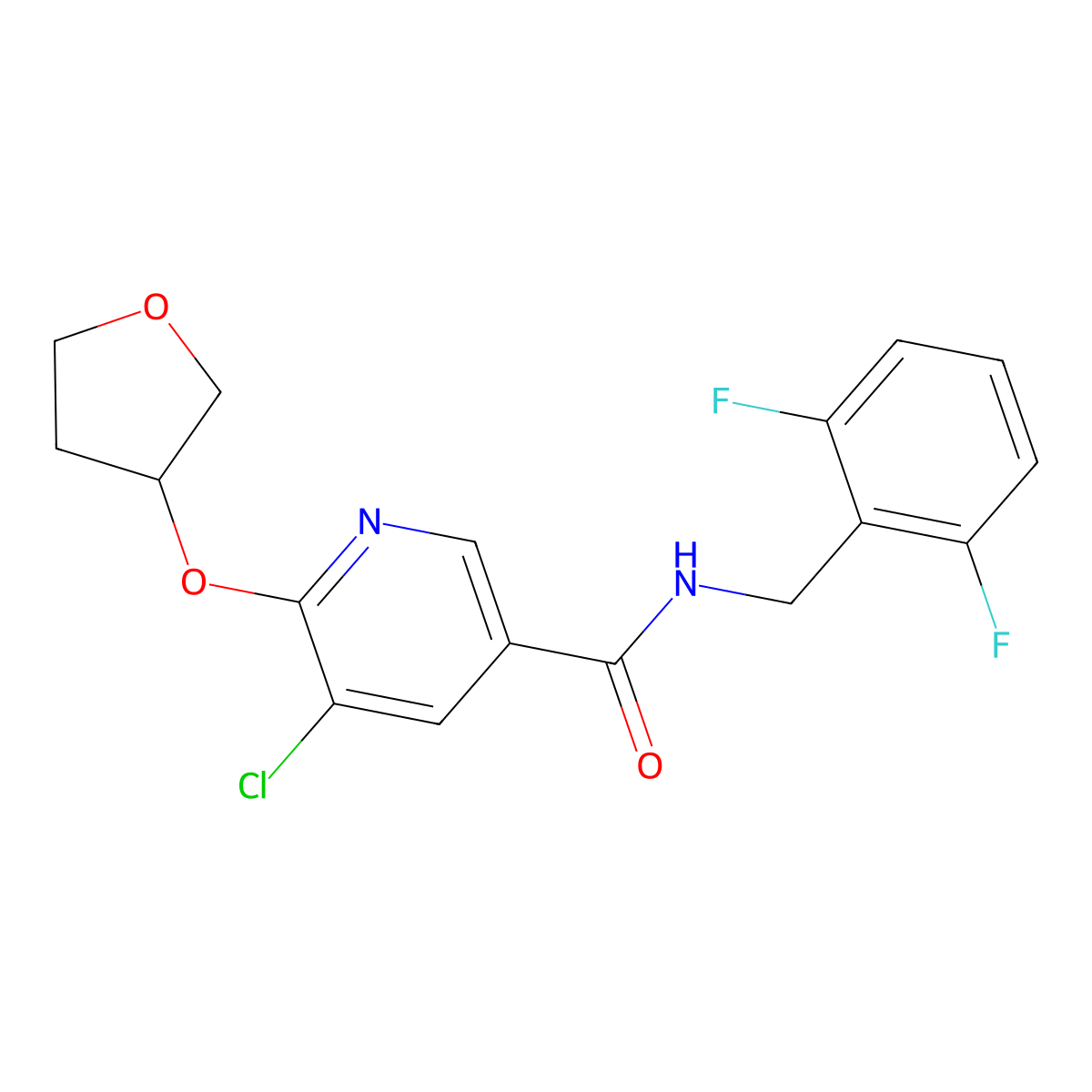 5-chloro-N-(2,6-difluorobenzyl)-6-((tetrahydrofuran-3-yl)oxy)nicotinamide molecular structure, CAS 1903023-67-5