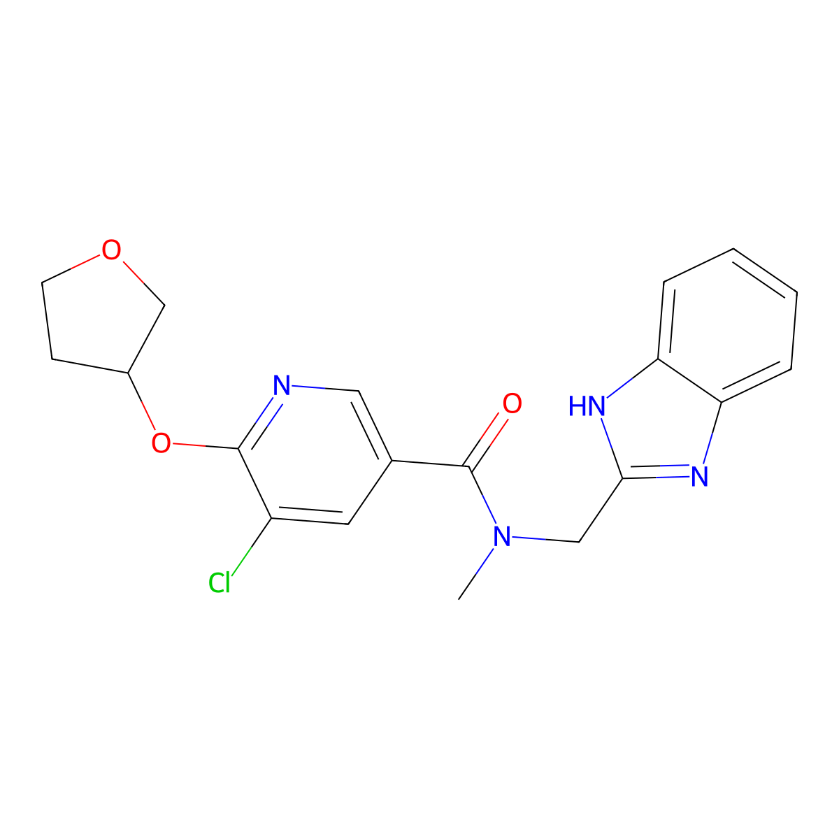 N-((1H-benzo[d]imidazol-2-yl)methyl)-5-chloro-N-methyl-6-((tetrahydrofuran-3-yl)oxy)nicotinamide molecular structure, CAS 1903024-41-8
