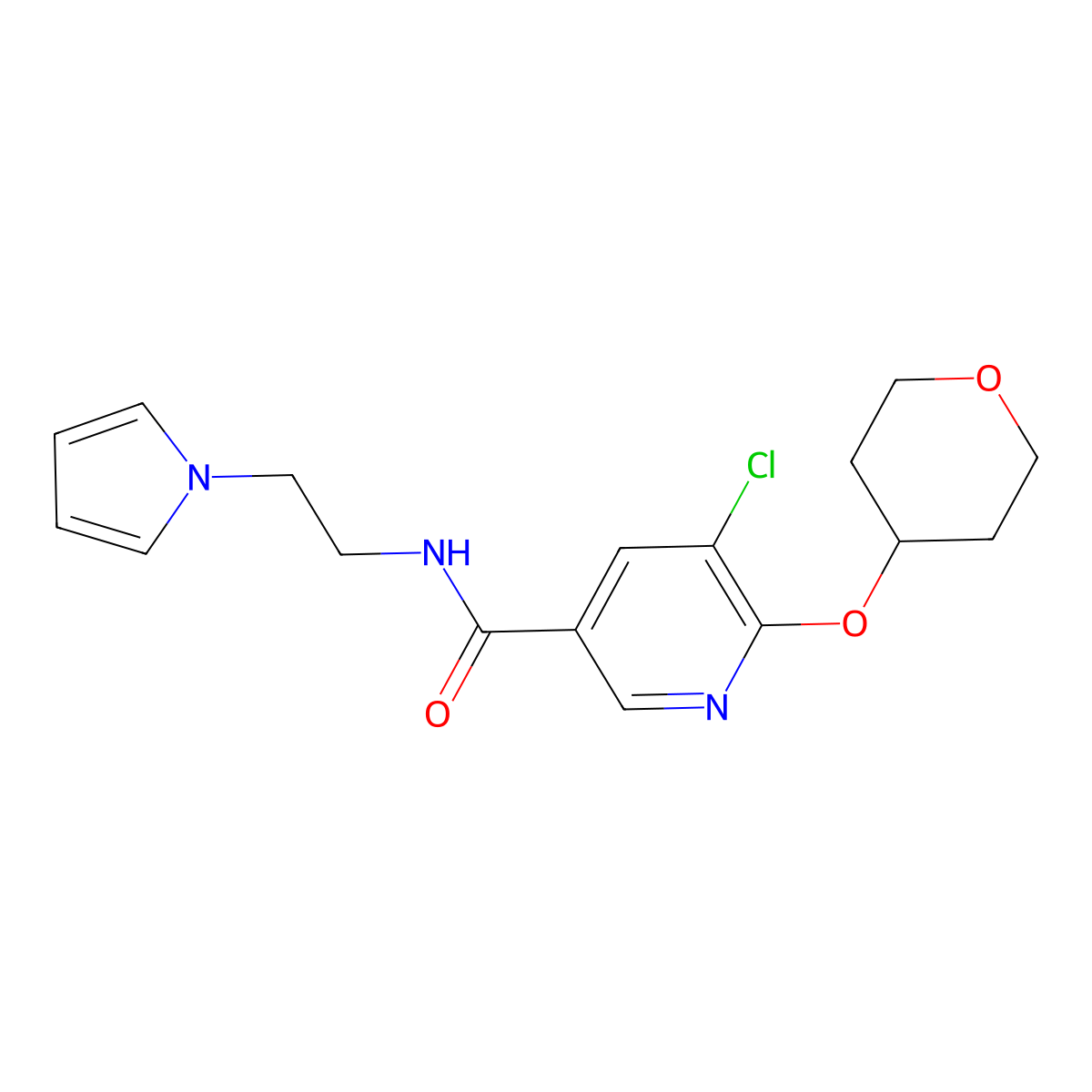 N-(2-(1H-pyrrol-1-yl)ethyl)-5-chloro-6-((tetrahydro-2H-pyran-4-yl)oxy)nicotinamide molecular structure, CAS 1903024-66-7