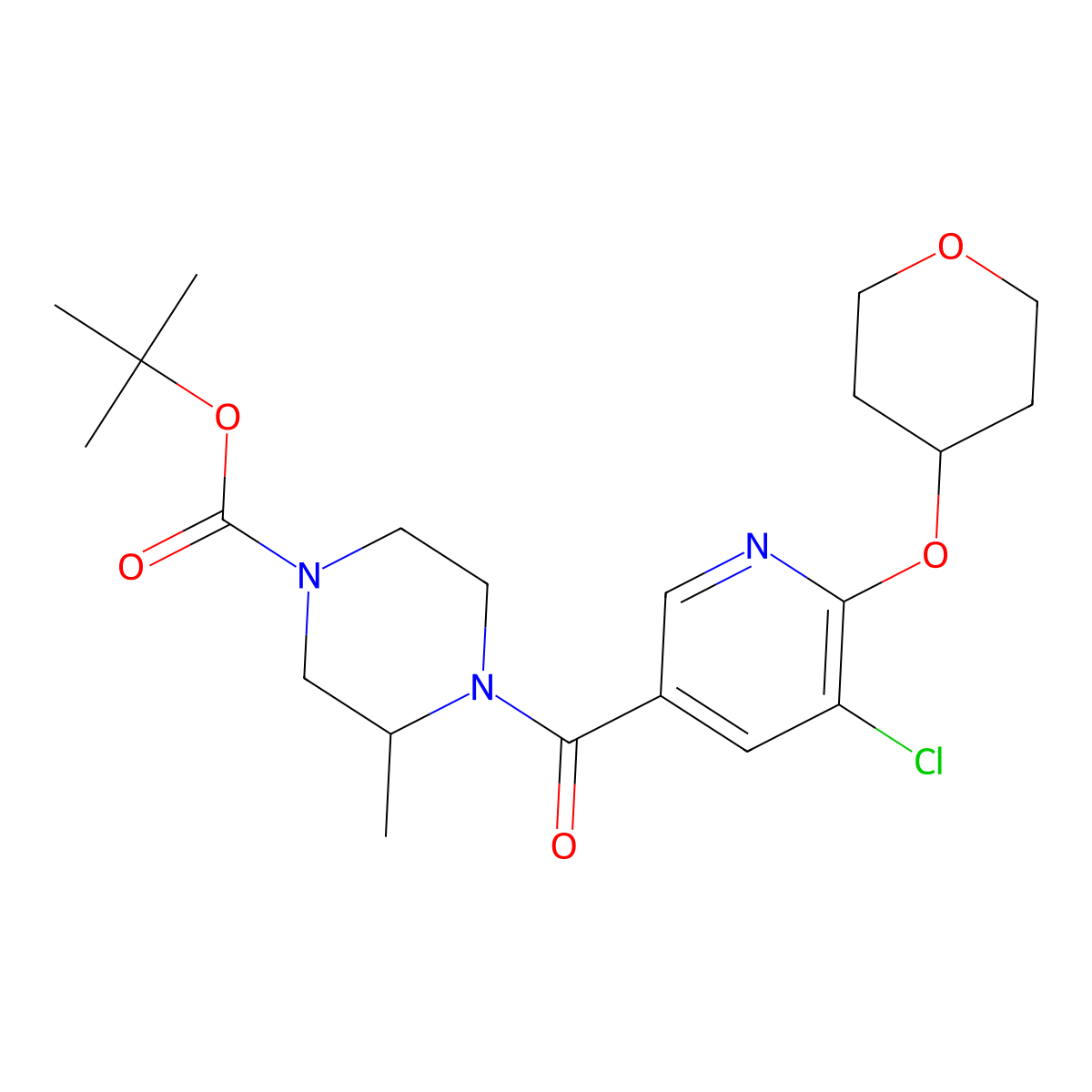 Tert-butyl 4-[5-chloro-6-(oxan-4-yloxy)pyridine-3-carbonyl]-3-methylpiperazine-1-carboxylate molecular structure, CAS 1903024-71-4