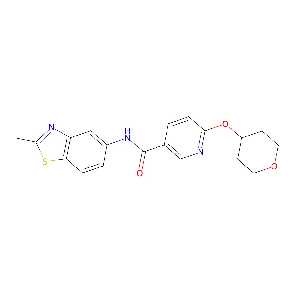 N-(2-methylbenzo[d]thiazol-5-yl)-6-((tetrahydro-2H-pyran-4-yl)oxy)nicotinamide molecular structure, CAS 1903025-60-4