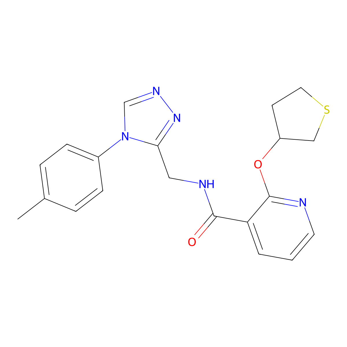2-((tetrahydrothiophen-3-yl)oxy)-N-((4-(p-tolyl)-4H-1,2,4-triazol-3-yl)methyl)nicotinamide molecular structure, CAS 1903027-54-2