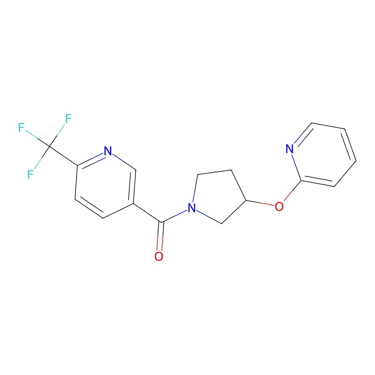 (3-(Pyridin-2-yloxy)pyrrolidin-1-yl)(6-(trifluoromethyl)pyridin-3-yl)methanone molecular structure, CAS 1903032-32-5