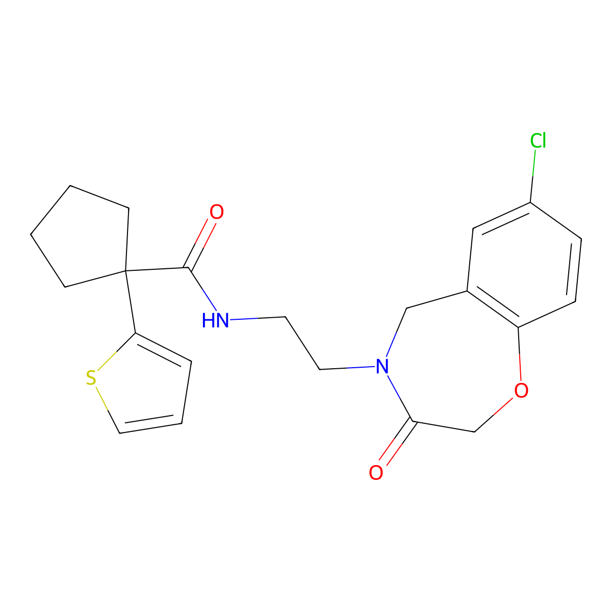 N-(2-(7-chloro-3-oxo-2,3-dihydrobenzo[f][1,4]oxazepin-4(5H)-yl)ethyl)-1-(thiophen-2-yl)cyclopentanecarboxamide molecular structure, CAS 1903032-79-0
