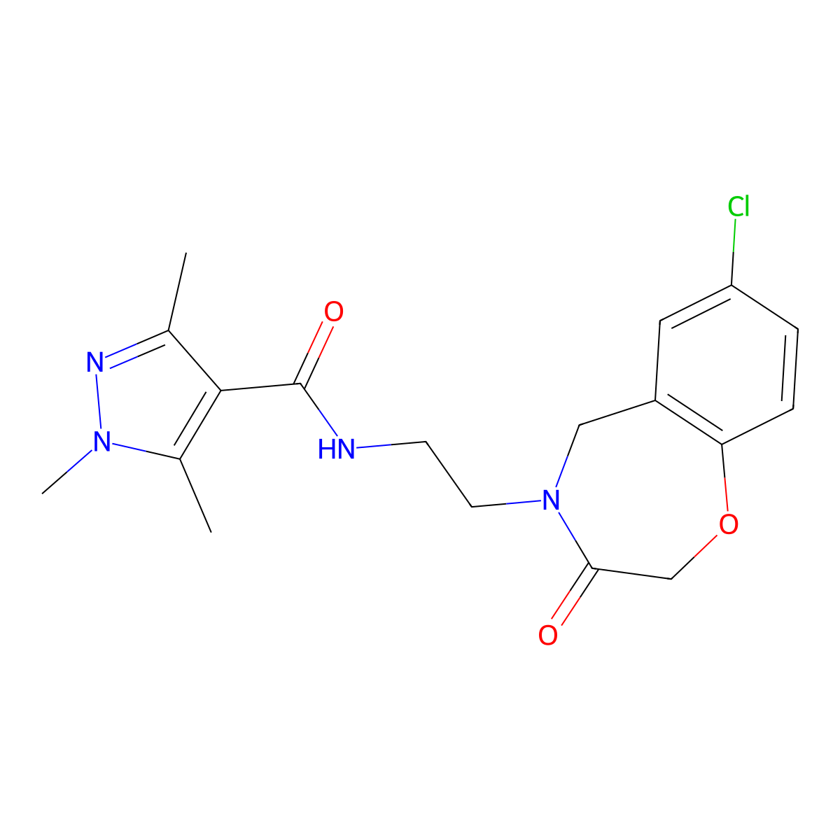 N-(2-(7-chloro-3-oxo-2,3-dihydrobenzo[f][1,4]oxazepin-4(5H)-yl)ethyl)-1,3,5-trimethyl-1H-pyrazole-4-carboxamide molecular structure, CAS 1903032-84-7