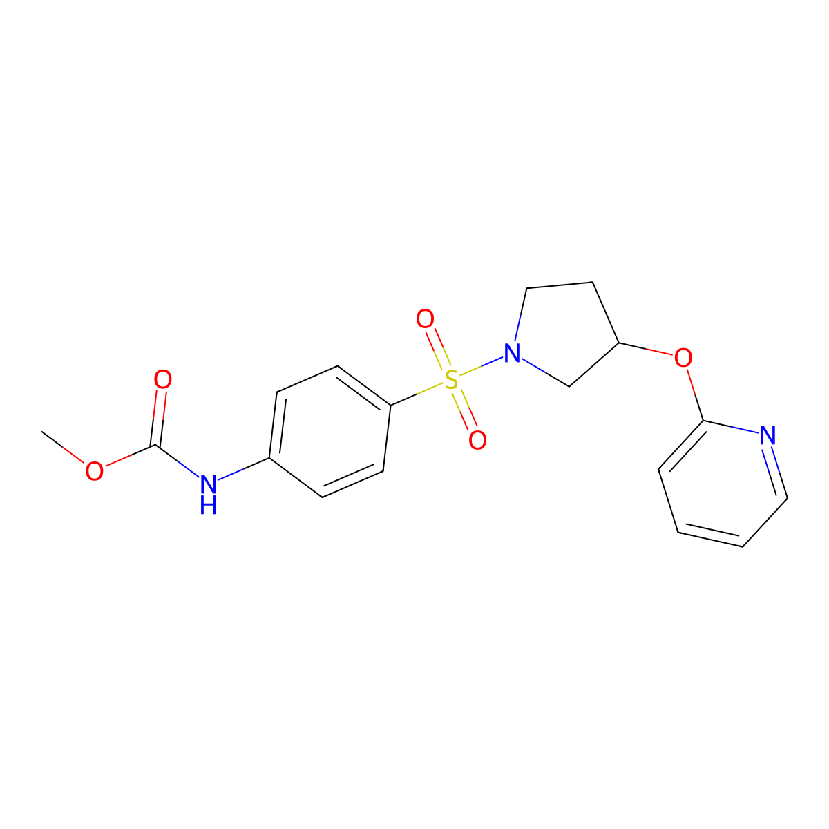 Methyl (4-((3-(pyridin-2-yloxy)pyrrolidin-1-yl)sulfonyl)phenyl)carbamate molecular structure, CAS 1903034-33-2