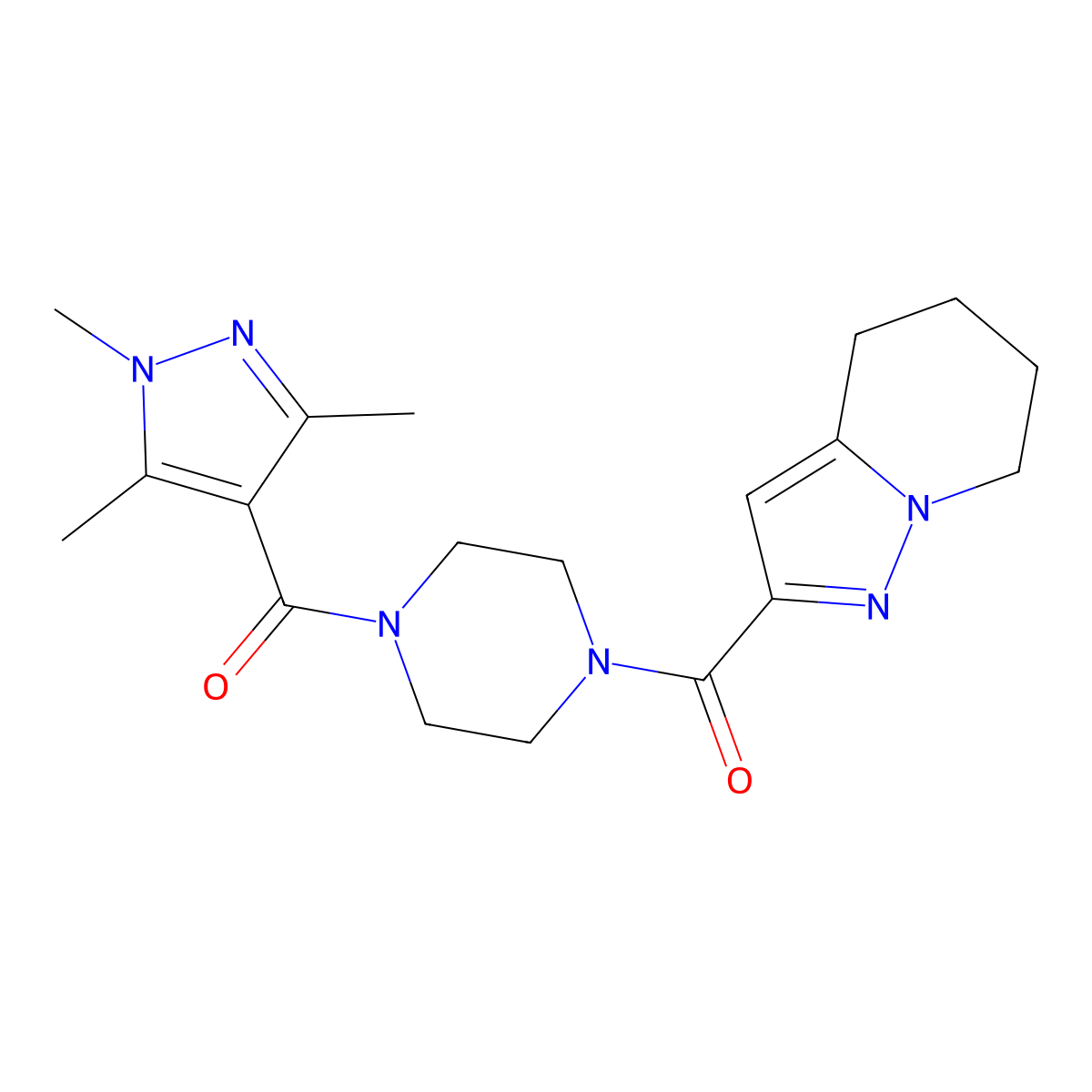 (4,5,6,7-tetrahydropyrazolo[1,5-a]pyridin-2-yl)(4-(1,3,5-trimethyl-1H-pyrazole-4-carbonyl)piperazin-1-yl)methanone molecular structure, CAS 1903036-94-1