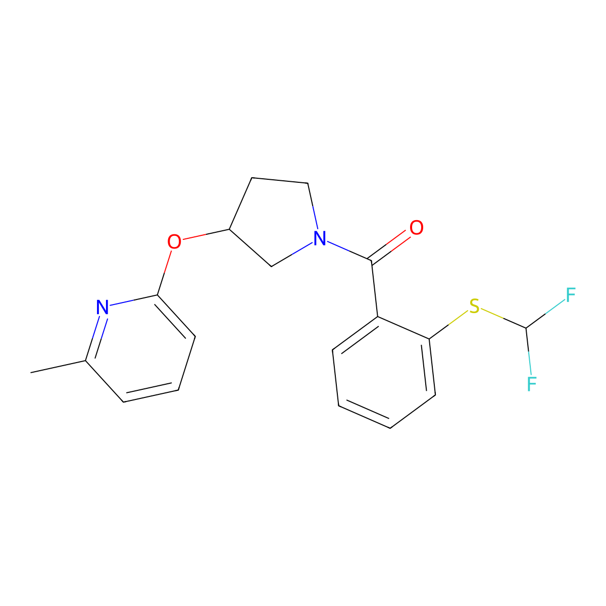 (2-((Difluoromethyl)thio)phenyl)(3-((6-methylpyridin-2-yl)oxy)pyrrolidin-1-yl)methanone molecular structure, CAS 1903038-04-9