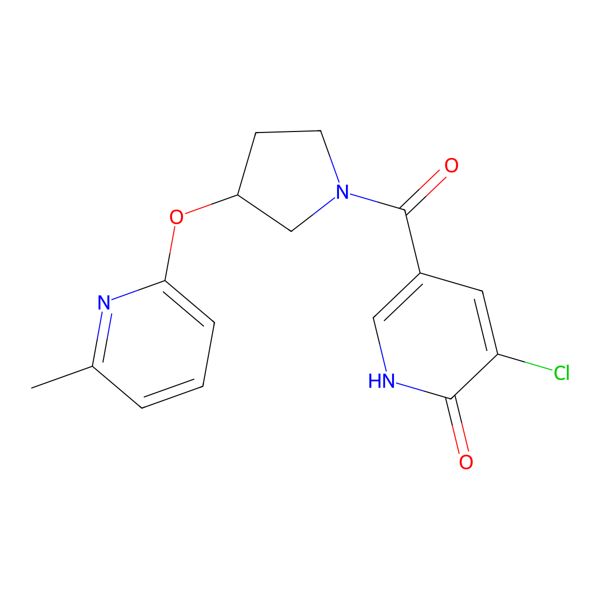 (5-Chloro-6-hydroxypyridin-3-yl)(3-((6-methylpyridin-2-yl)oxy)pyrrolidin-1-yl)methanone molecular structure, CAS 1903038-18-5