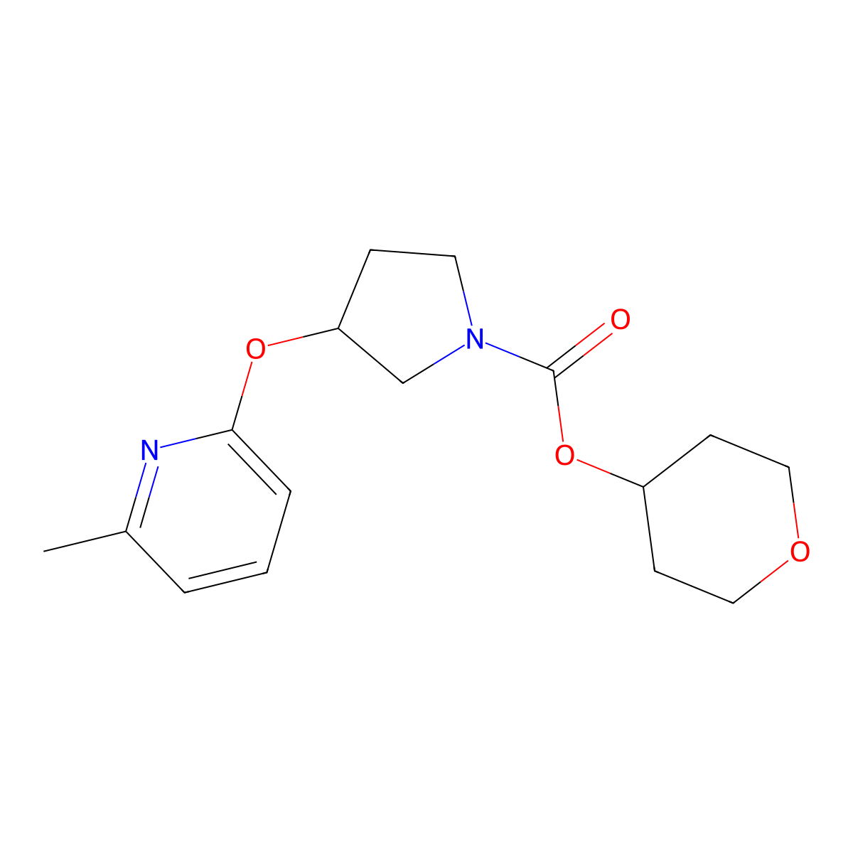 tetrahydro-2H-pyran-4-yl 3-((6-methylpyridin-2-yl)oxy)pyrrolidine-1-carboxylate molecular structure, CAS 1903038-37-8
