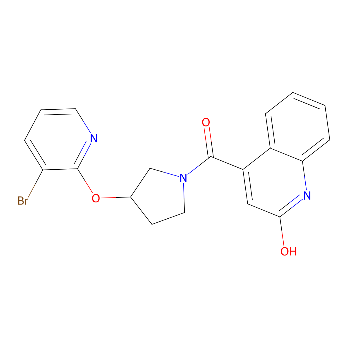 (3-((3-Bromopyridin-2-yl)oxy)pyrrolidin-1-yl)(2-hydroxyquinolin-4-yl)methanone molecular structure, CAS 1903039-65-5
