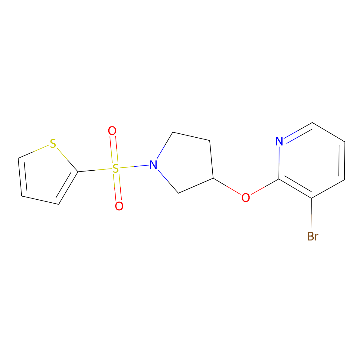 3-Bromo-2-((1-(thiophen-2-ylsulfonyl)pyrrolidin-3-yl)oxy)pyridine molecular structure, CAS 1903039-75-7