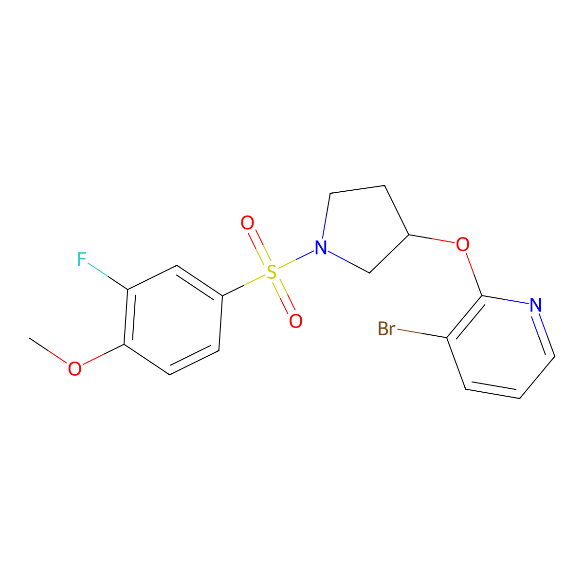 3-Bromo-2-((1-((3-fluoro-4-methoxyphenyl)sulfonyl)pyrrolidin-3-yl)oxy)pyridine molecular structure, CAS 1903040-02-7