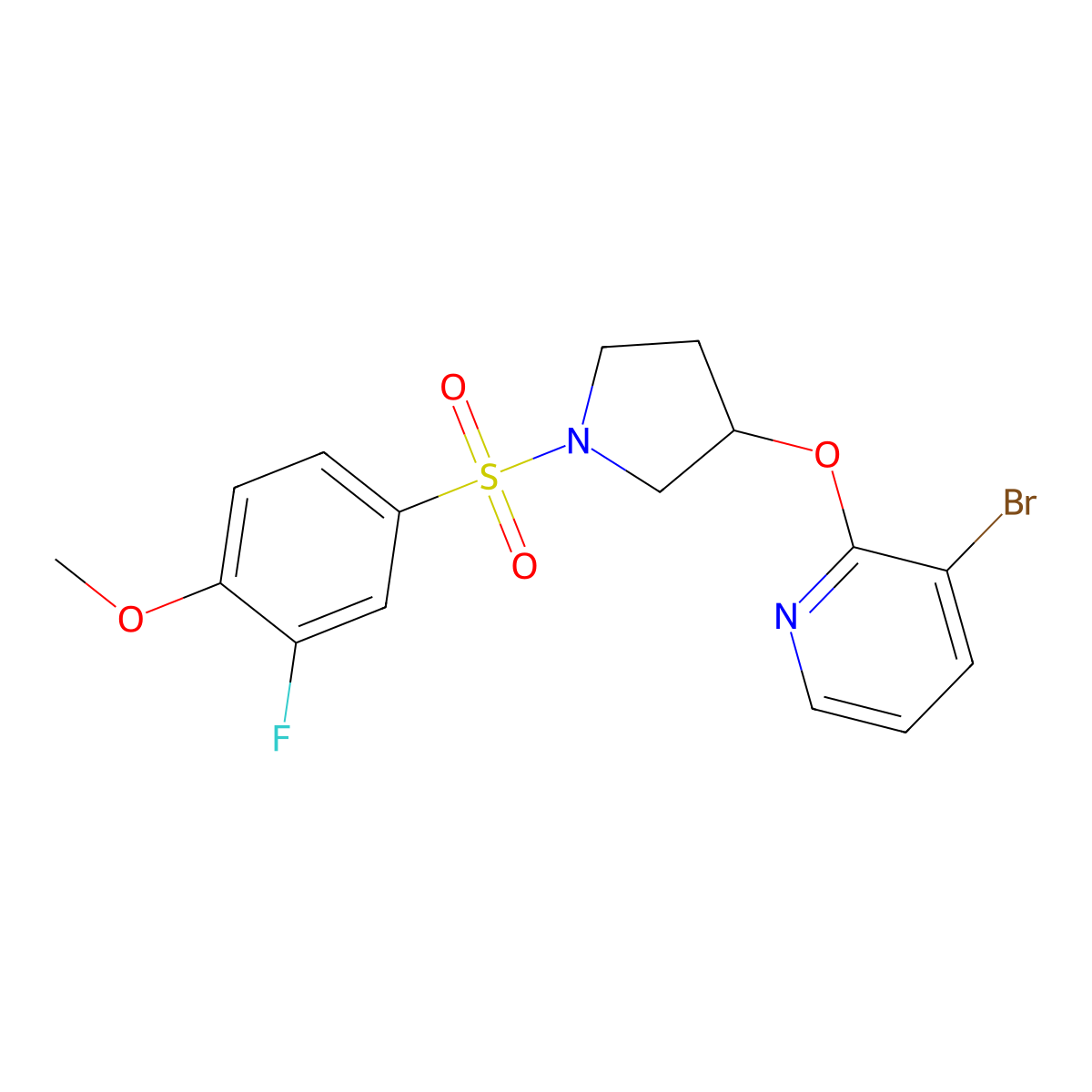 3-Bromo-2-((1-((3-fluoro-4-methoxyphenyl)sulfonyl)pyrrolidin-3-yl)oxy)pyridine molecular structure, CAS 1903040-02-7