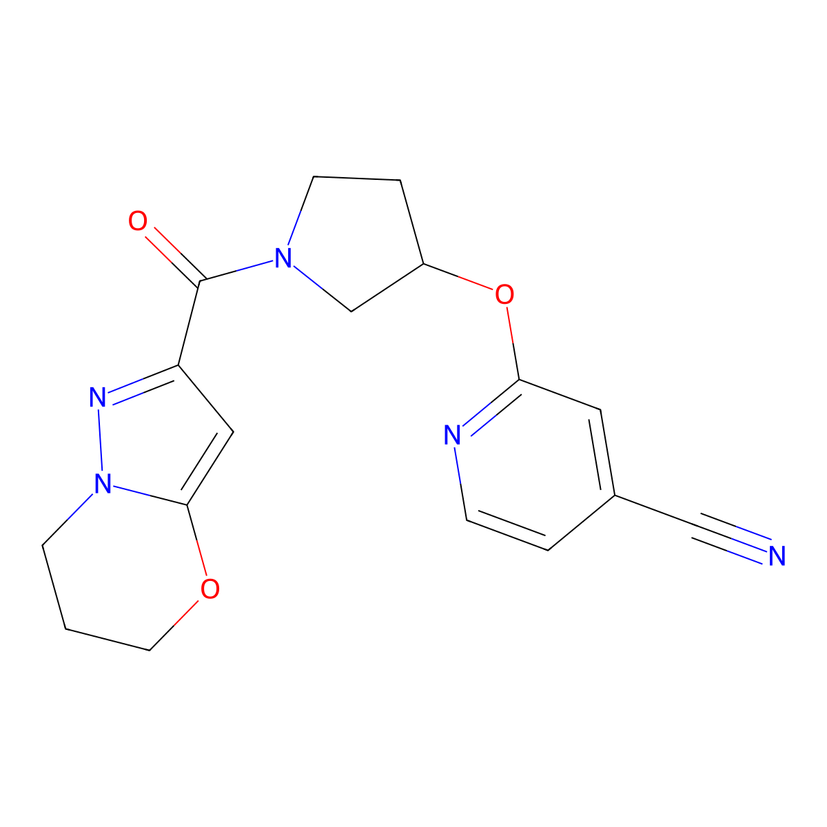 2-((1-(6,7-dihydro-5H-pyrazolo[5,1-b][1,3]oxazine-2-carbonyl)pyrrolidin-3-yl)oxy)isonicotinonitrile molecular structure, CAS 1903040-52-7