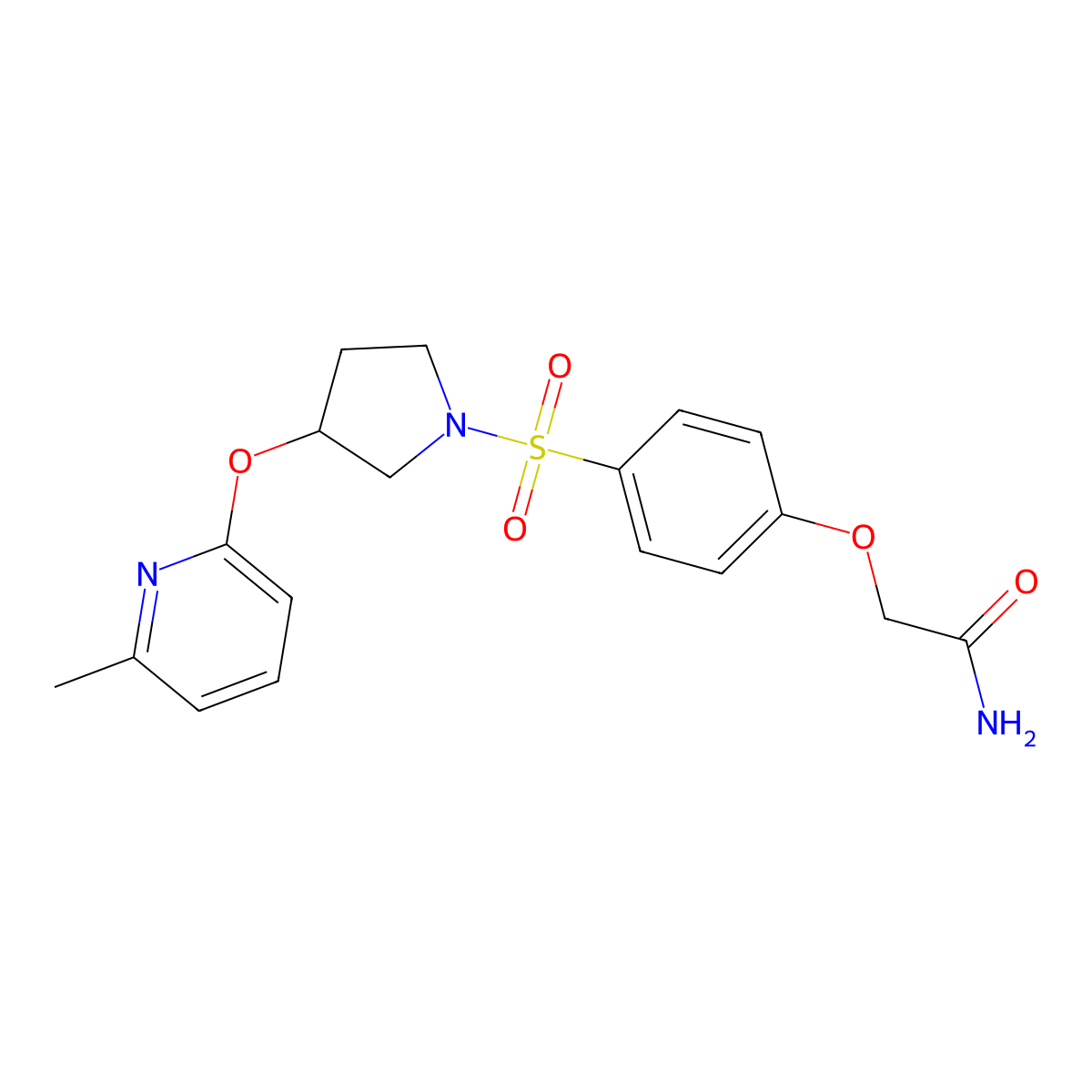 2-(4-((3-((6-Methylpyridin-2-yl)oxy)pyrrolidin-1-yl)sulfonyl)phenoxy)acetamide molecular structure, CAS 1903040-62-9