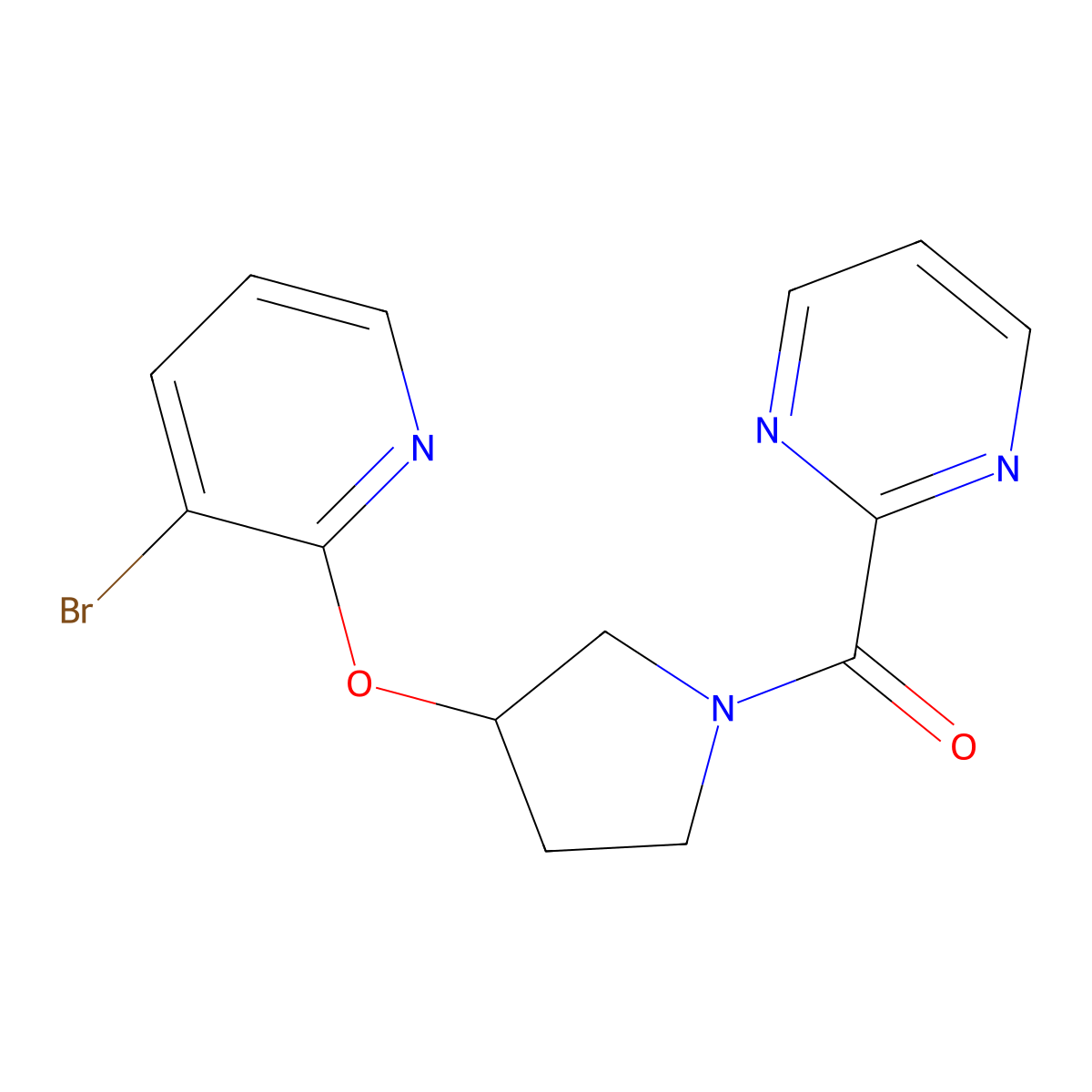 (3-((3-Bromopyridin-2-yl)oxy)pyrrolidin-1-yl)(pyrimidin-2-yl)methanone molecular structure, CAS 1903042-51-2