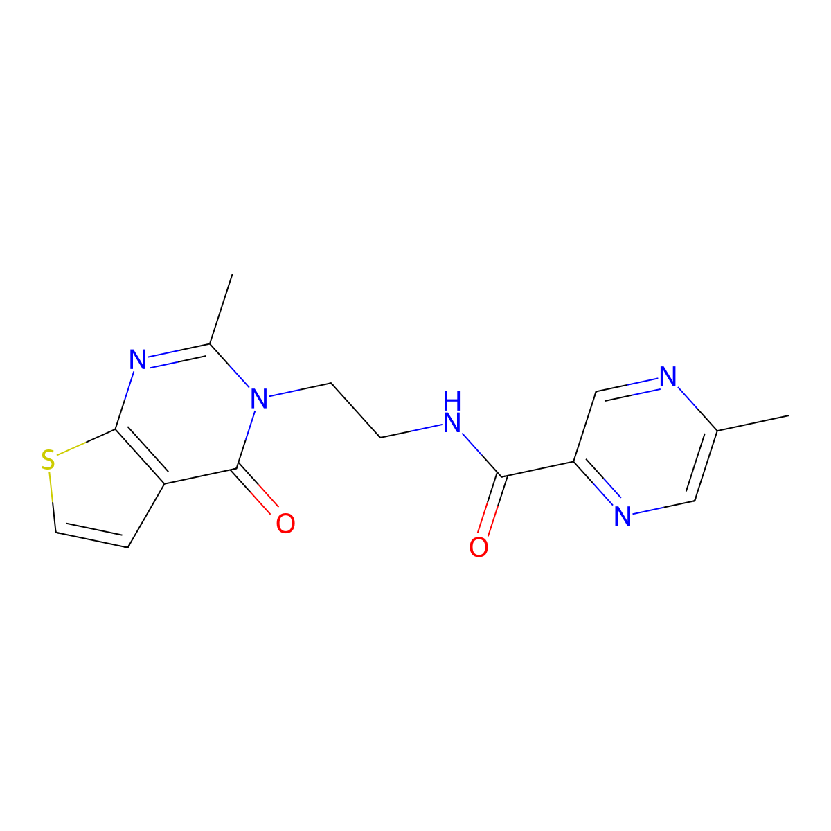 5-methyl-N-(2-(2-methyl-4-oxothieno[2,3-d]pyrimidin-3(4H)-yl)ethyl)pyrazine-2-carboxamide molecular structure, CAS 1903044-36-9