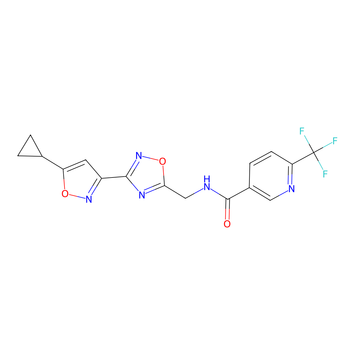 N-((3-(5-cyclopropylisoxazol-3-yl)-1,2,4-oxadiazol-5-yl)methyl)-6-(trifluoromethyl)nicotinamide molecular structure, CAS 1903044-65-4