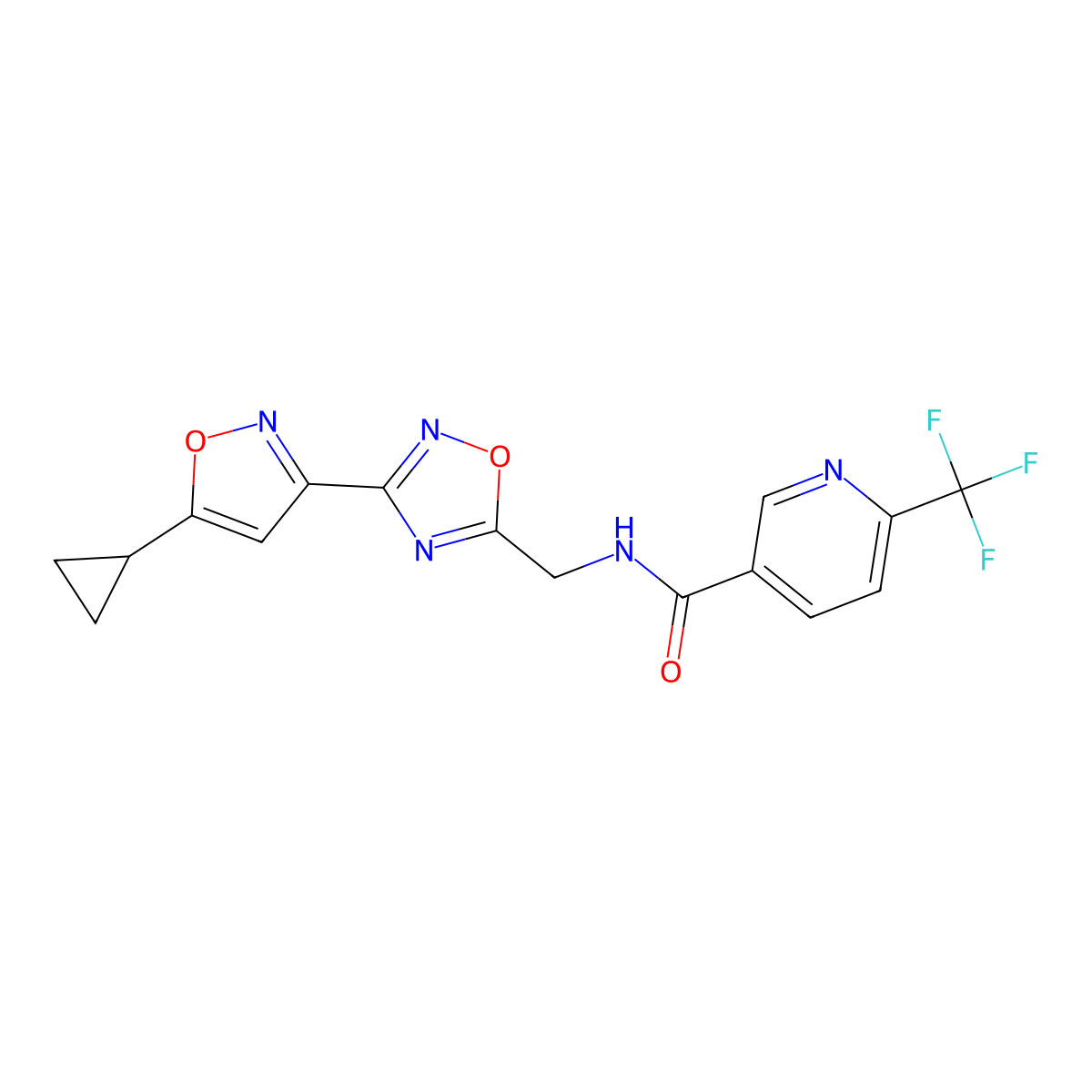 N-((3-(5-cyclopropylisoxazol-3-yl)-1,2,4-oxadiazol-5-yl)methyl)-6-(trifluoromethyl)nicotinamide molecular structure, CAS 1903044-65-4