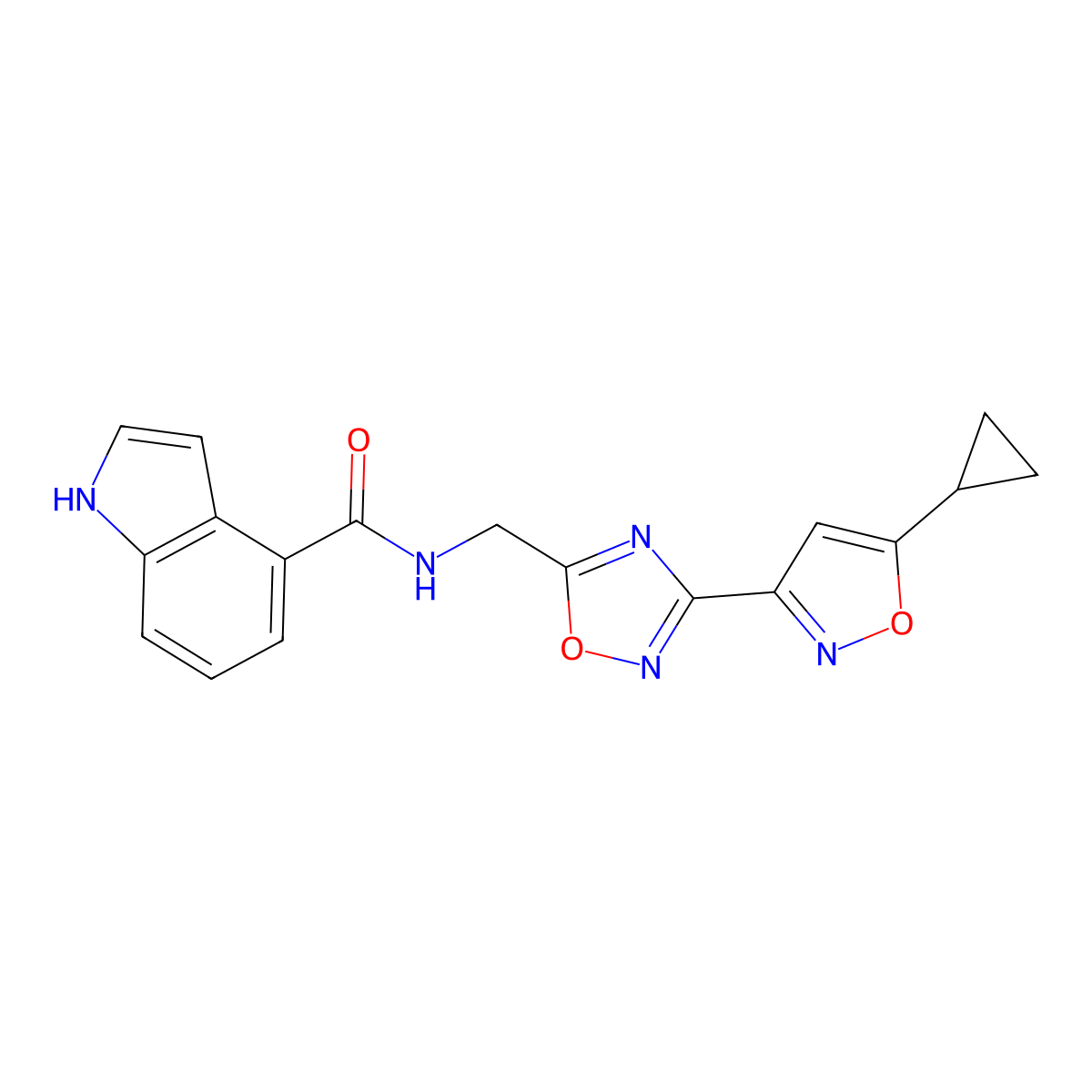 N-((3-(5-cyclopropylisoxazol-3-yl)-1,2,4-oxadiazol-5-yl)methyl)-1H-indole-4-carboxamide molecular structure, CAS 1903044-72-3