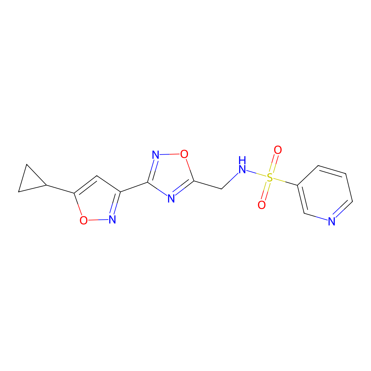 N-((3-(5-cyclopropylisoxazol-3-yl)-1,2,4-oxadiazol-5-yl)methyl)pyridine-3-sulfonamide molecular structure, CAS 1903044-81-4