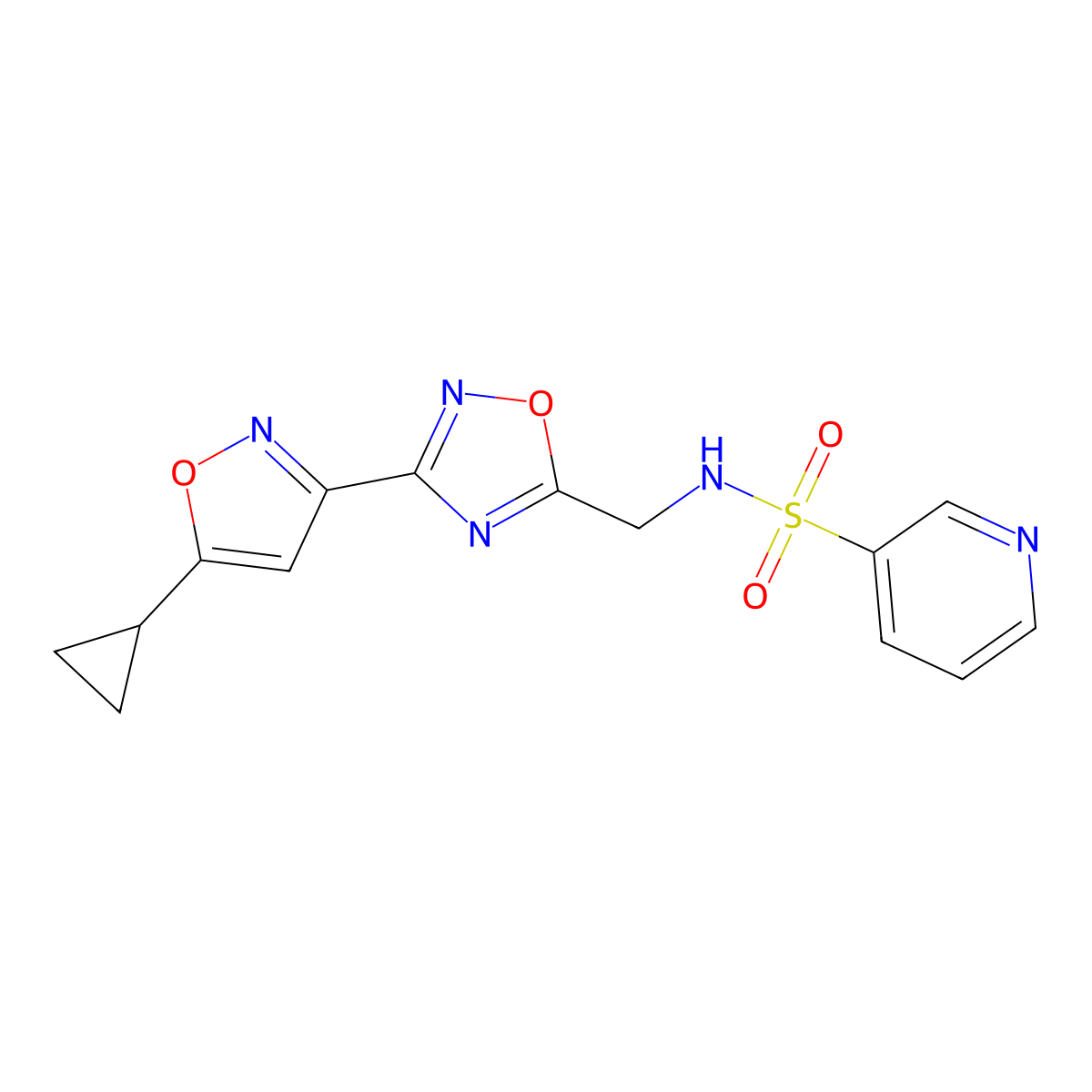 N-((3-(5-cyclopropylisoxazol-3-yl)-1,2,4-oxadiazol-5-yl)methyl)pyridine-3-sulfonamide molecular structure, CAS 1903044-81-4